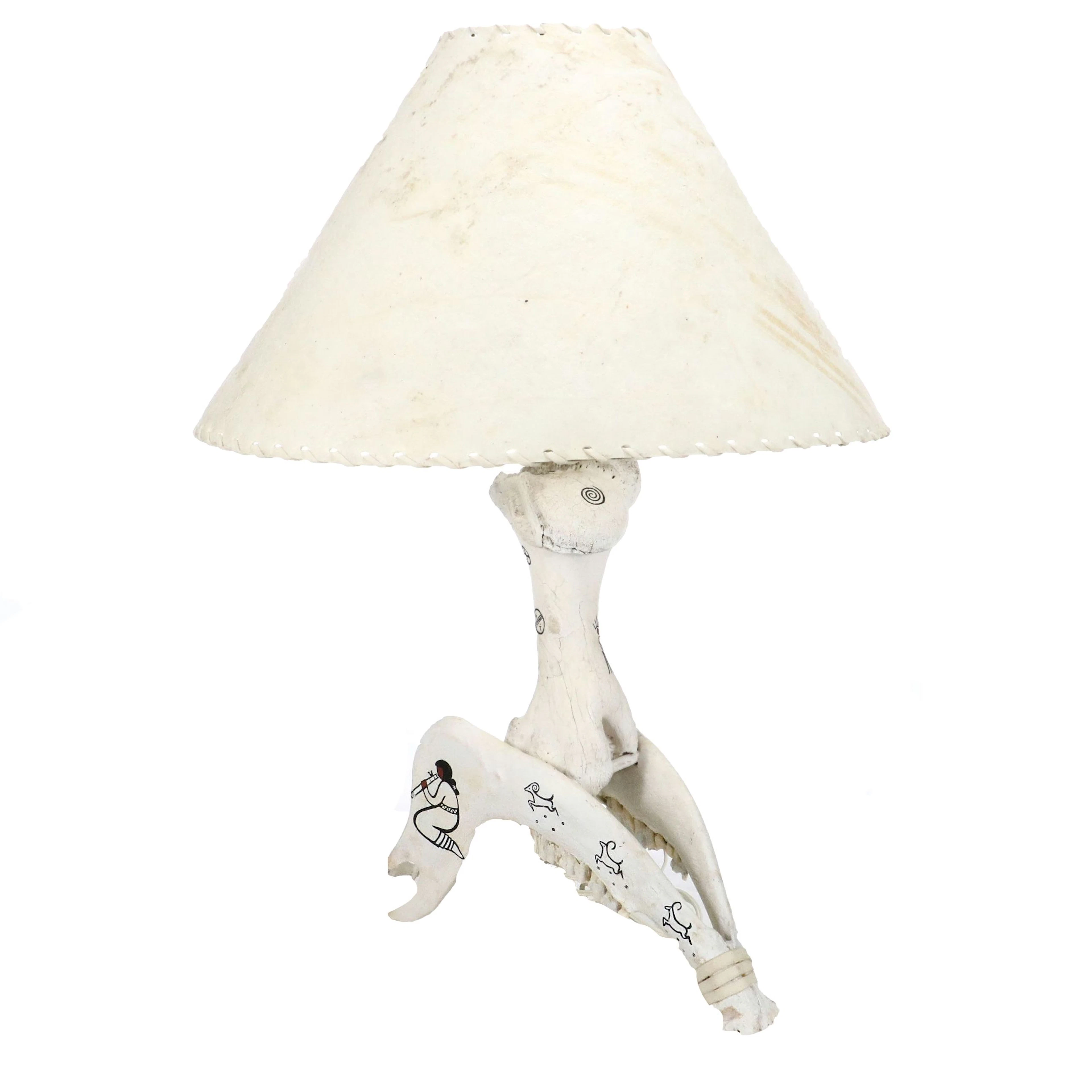Southwestern Petroglyph Patterned Bovine Limb and Mandible Table Lamp
