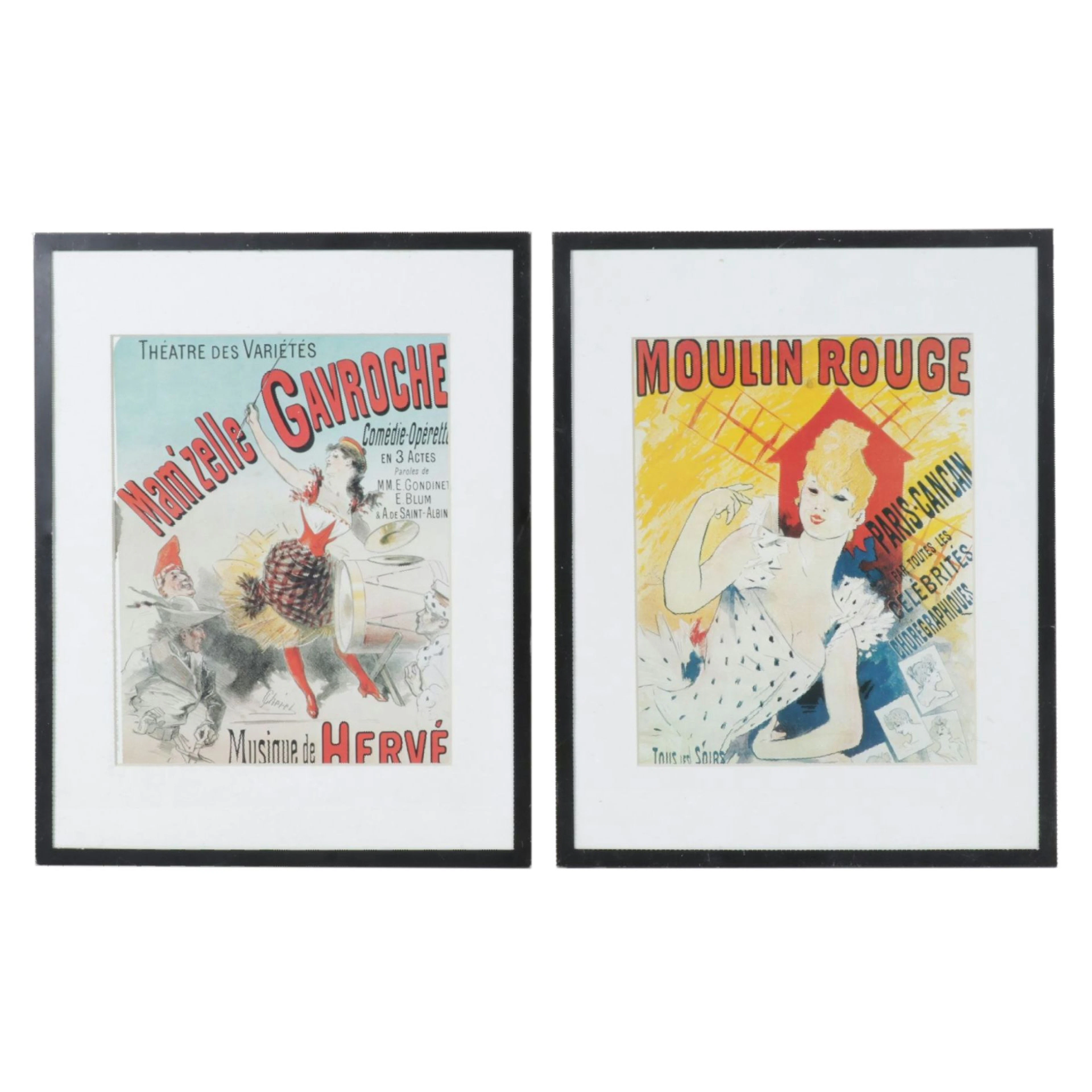 Offset Lithographs after Jules Chéret "Mam'zelle Gavroche" & "Moulin Rouge"