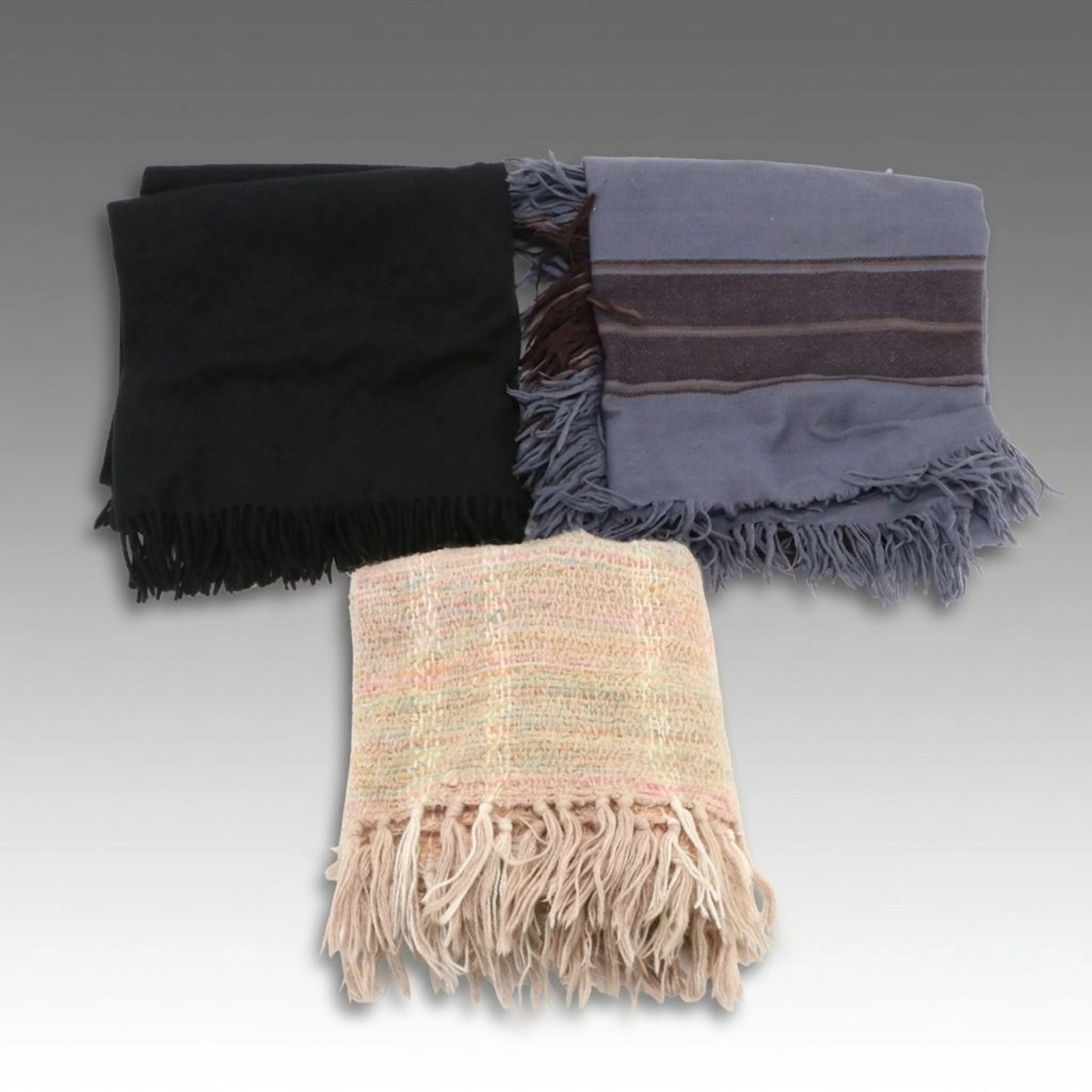 Neiman-Marcus Black Cashmere Fringed Shawl with Other Woven Shawls