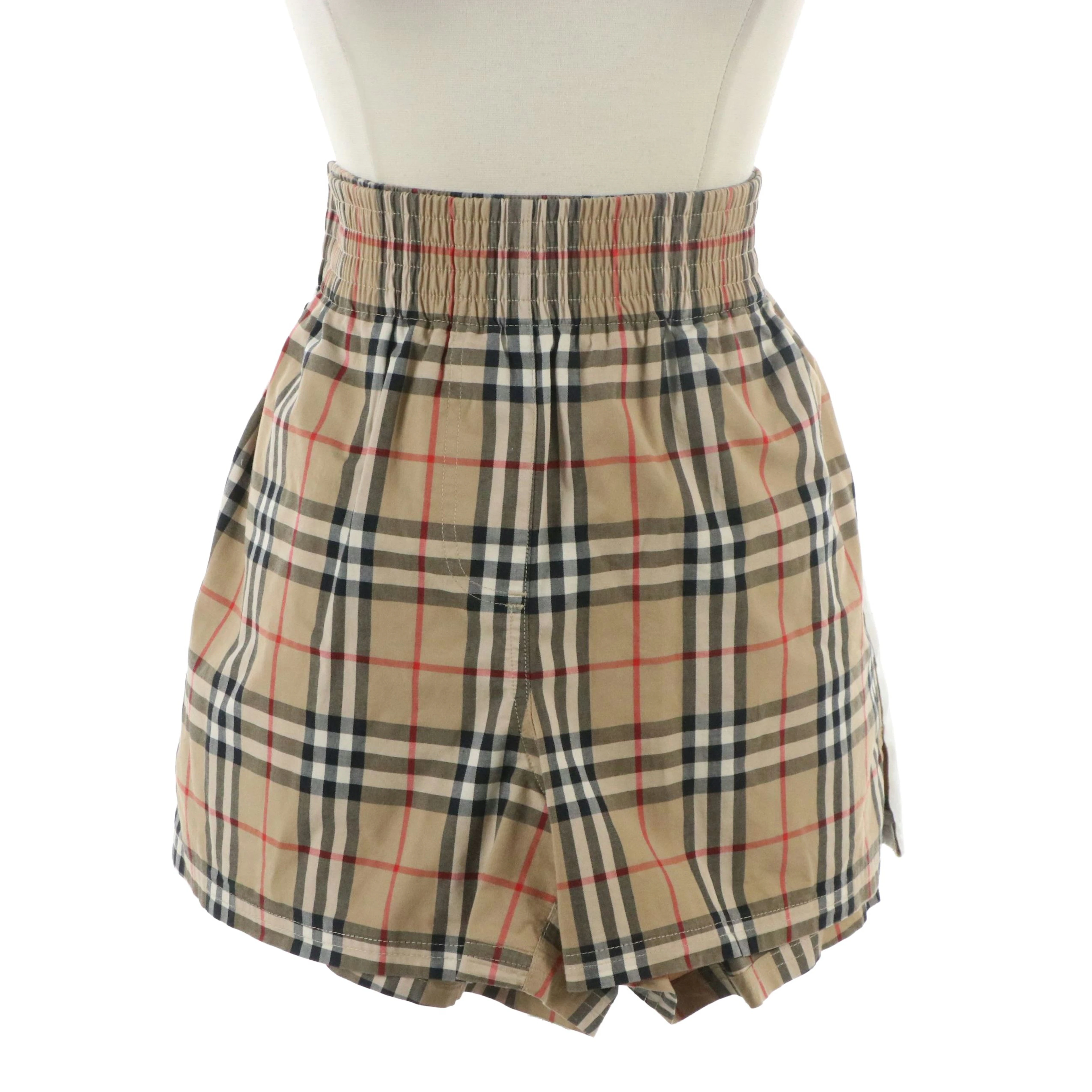 Burberry Check Stretch Cotton Shorts with White Satin Side Stripes