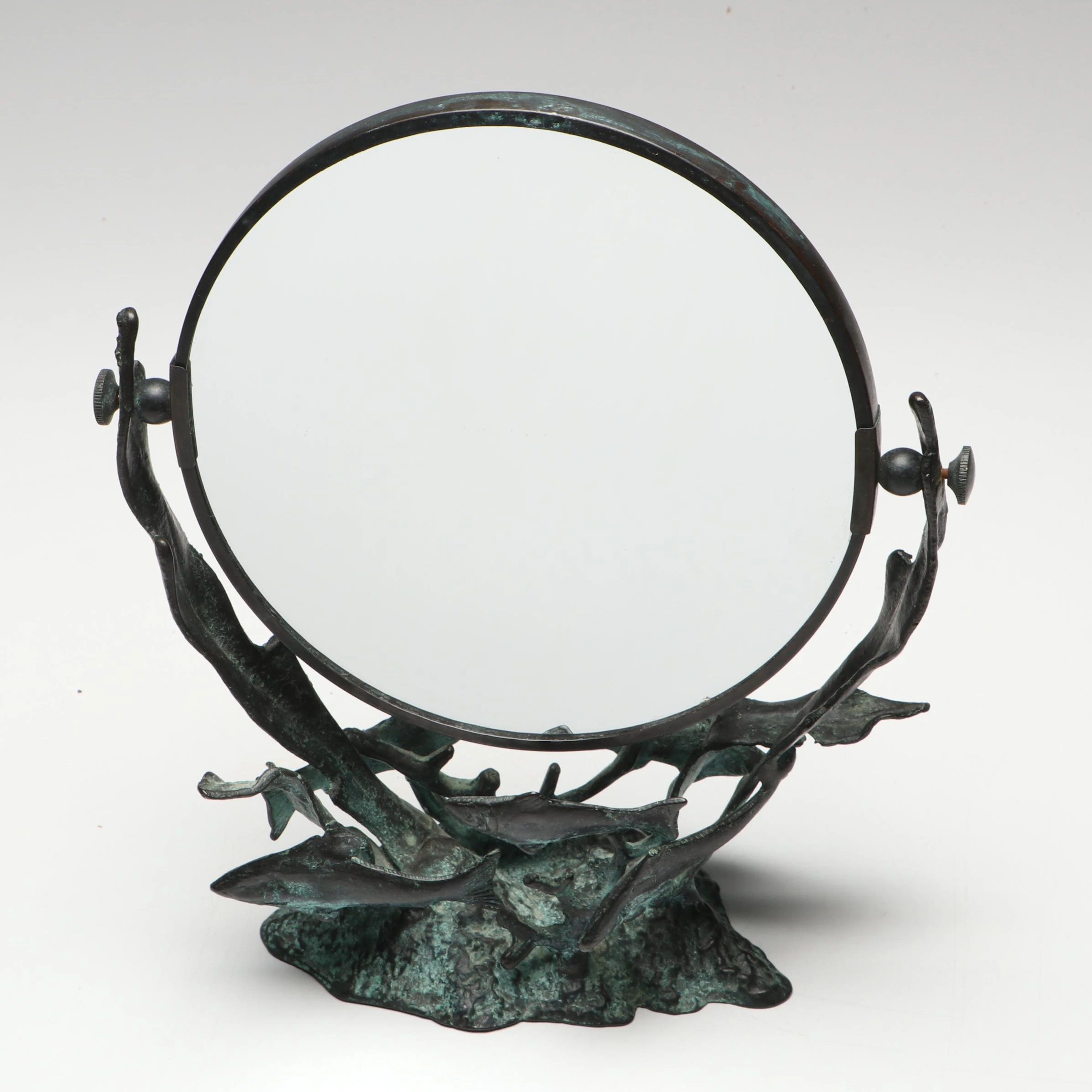 Art Nouveau Style Aquatic Cast Metal Frame Tabletop Mirror
