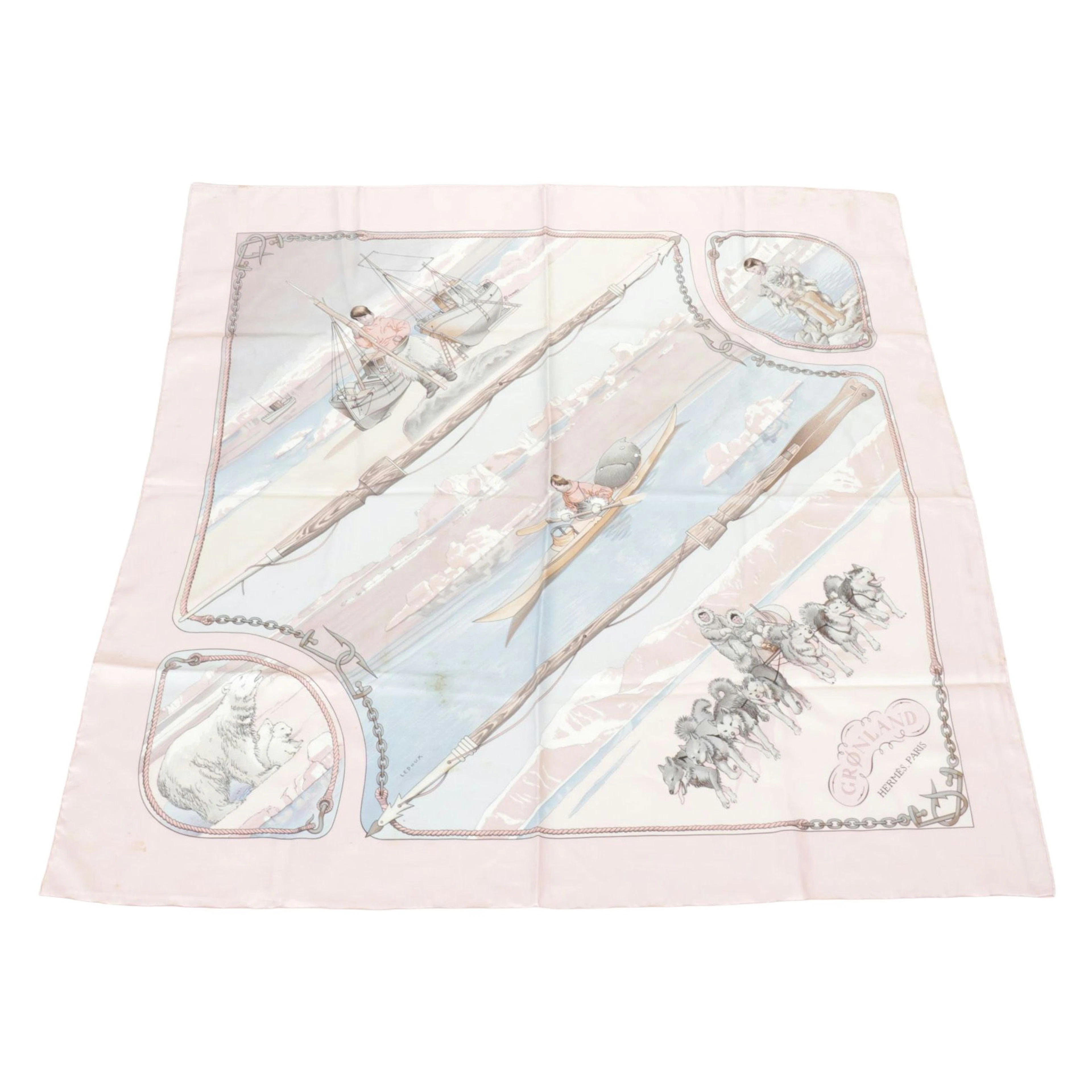 Hermès Pink "Grønland" Silk Twill Scarf, 1982