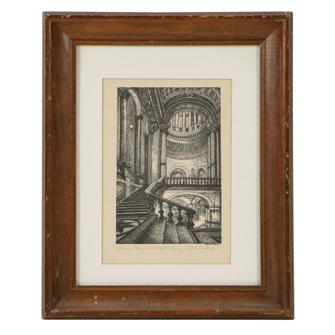 William Crook Jr. Architectural Etching "Interior, Illinois State