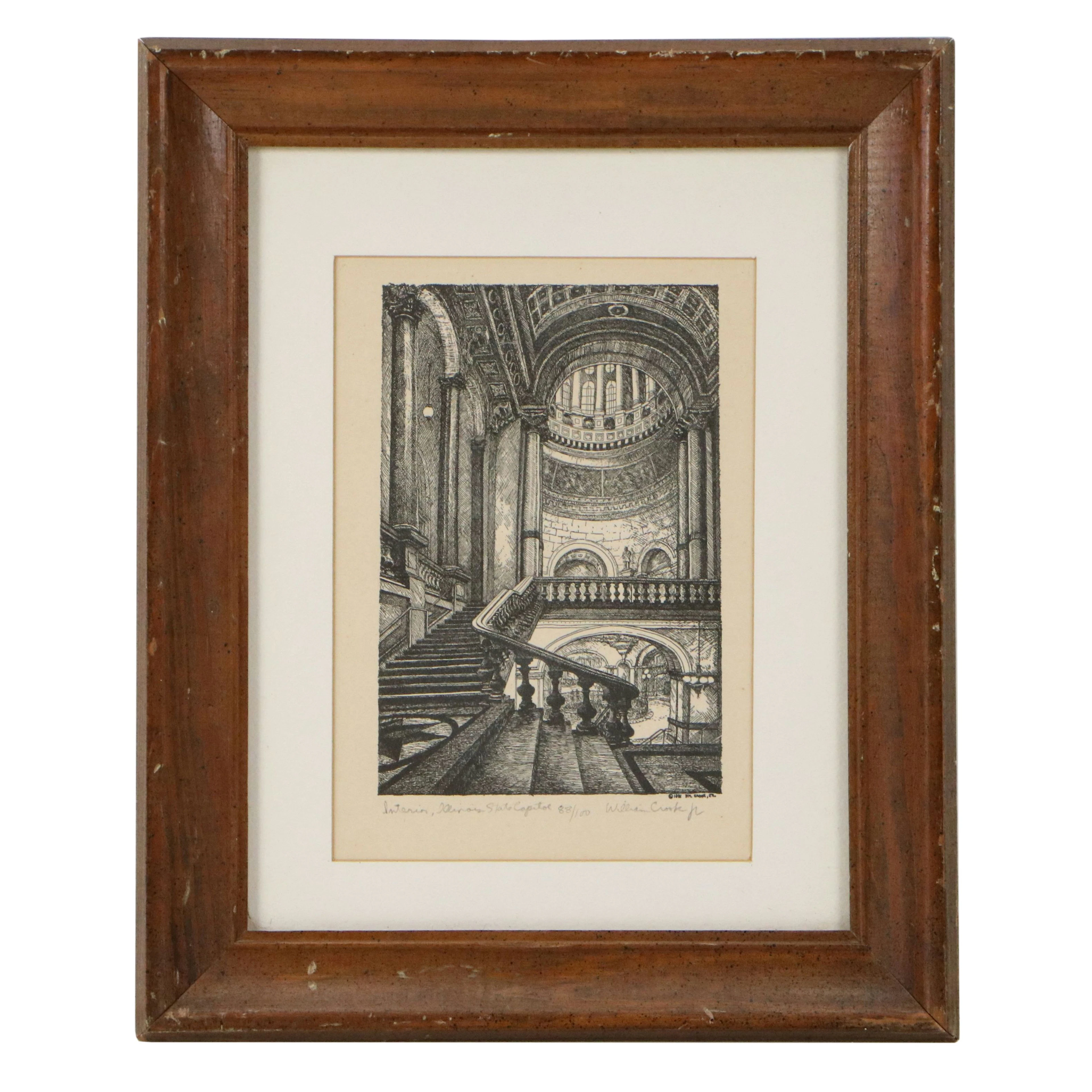 William Crook Jr. Architectural Etching "Interior, Illinois State