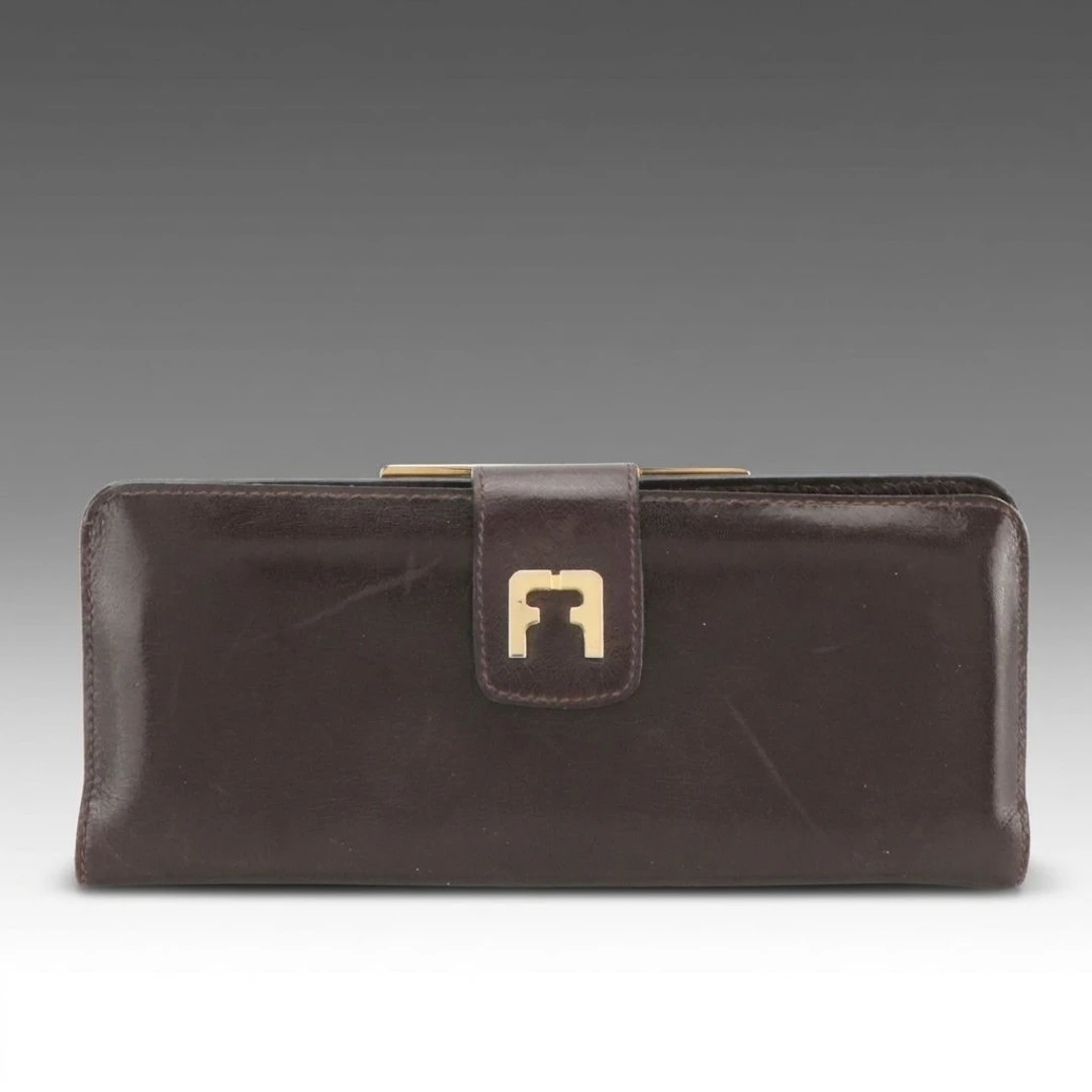 Salvatore Ferragamo Comb and Mirror Holder in Dark Brown Leather, Vintage