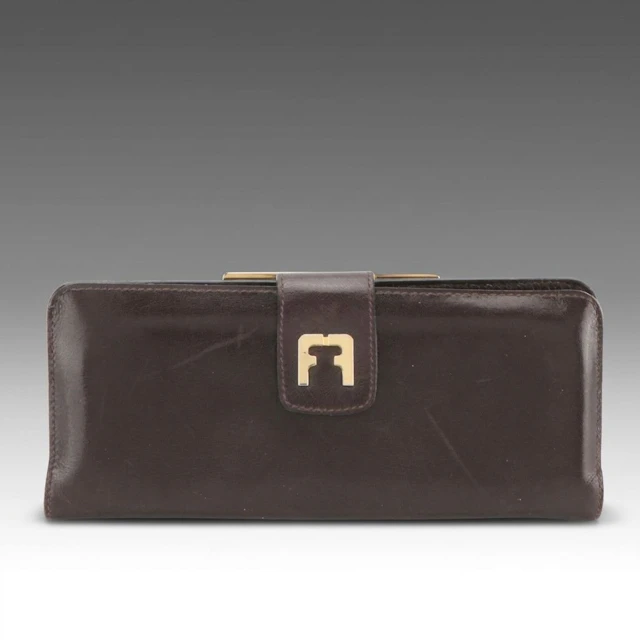 Salvatore Ferragamo Comb and Mirror Holder in Dark Brown Leather, Vintage