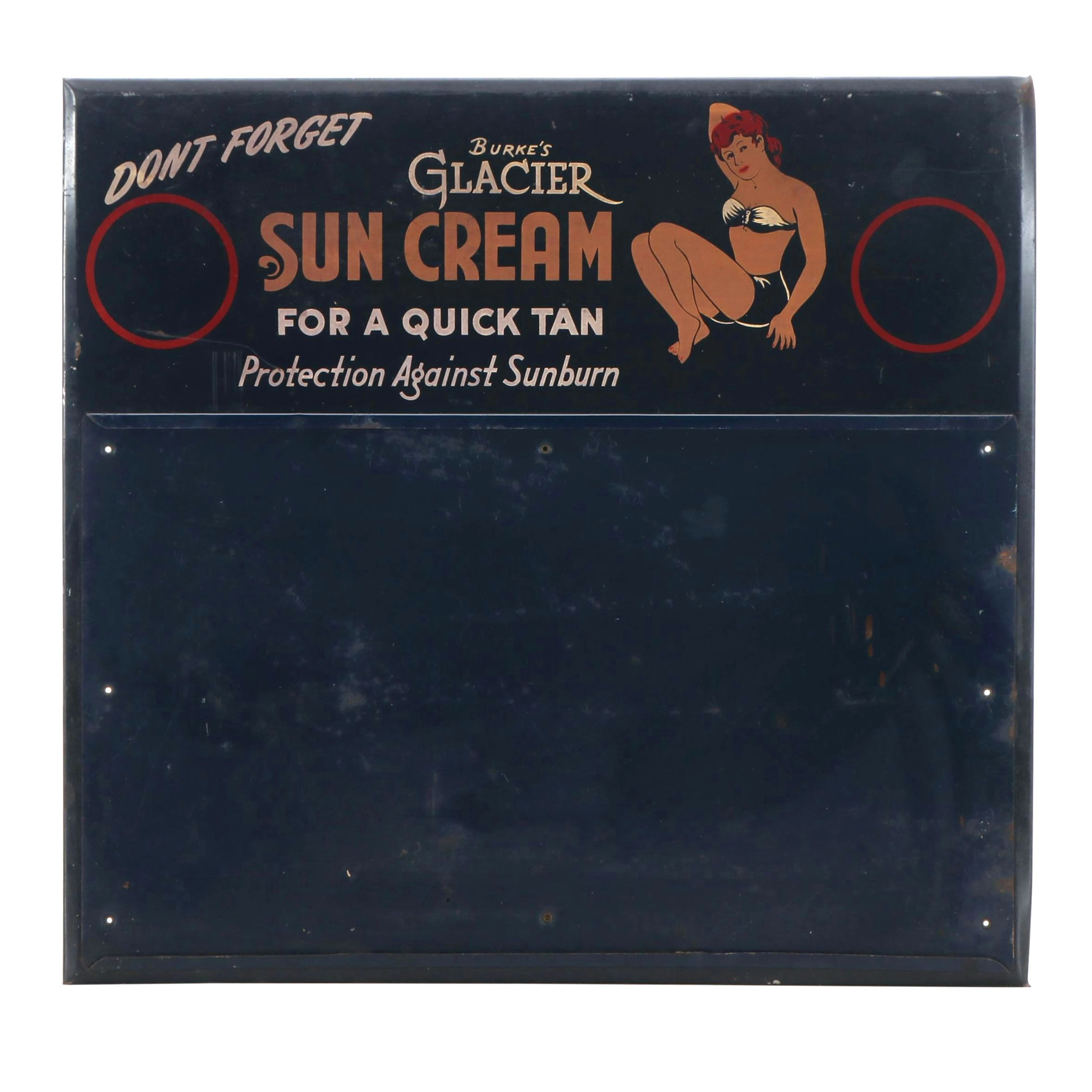 Burke's Glacier Sun Cream Advertising Sign, Vintage
