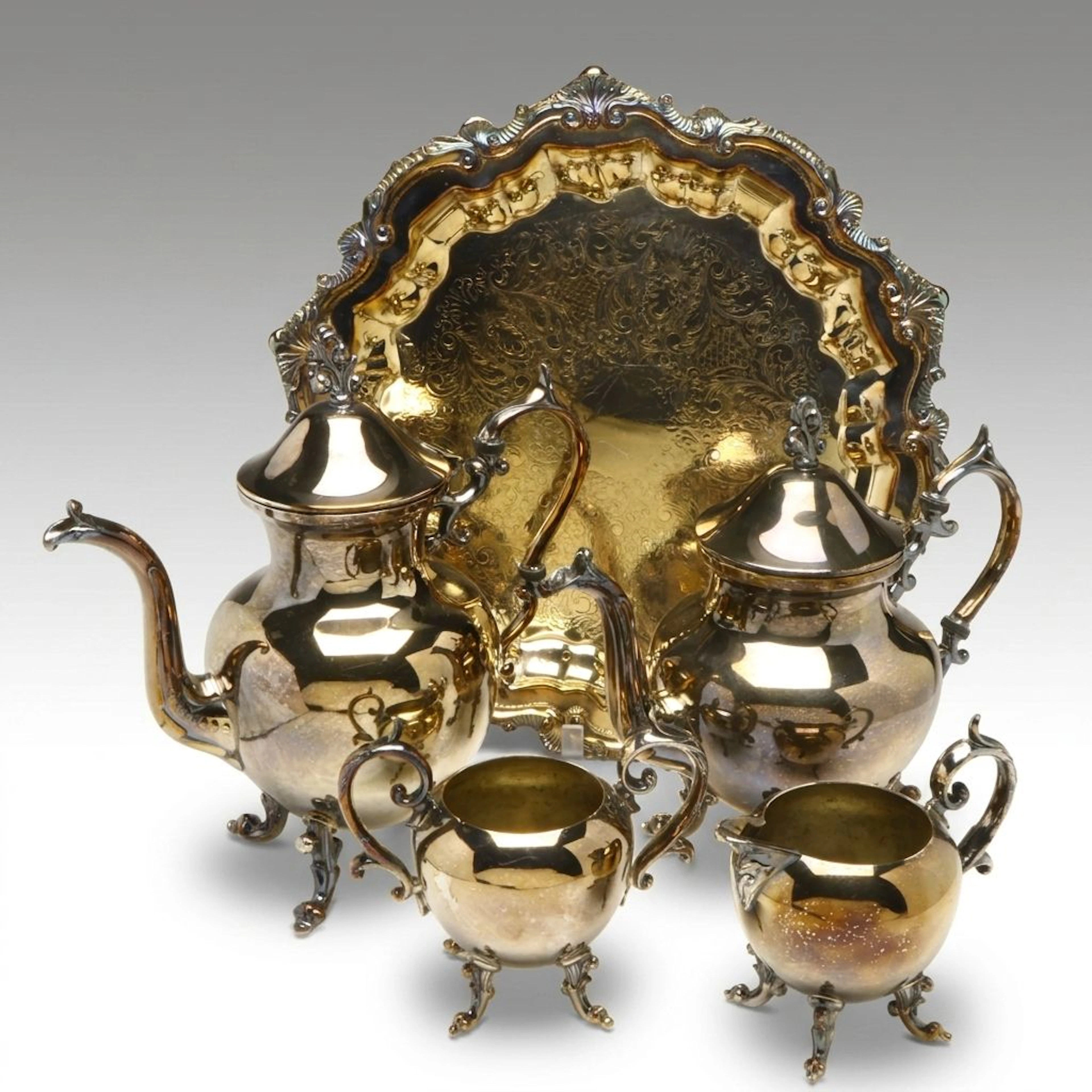 Birmingham Silver Co. Silver Plate Tea and Coffee Service with Wallace Tray