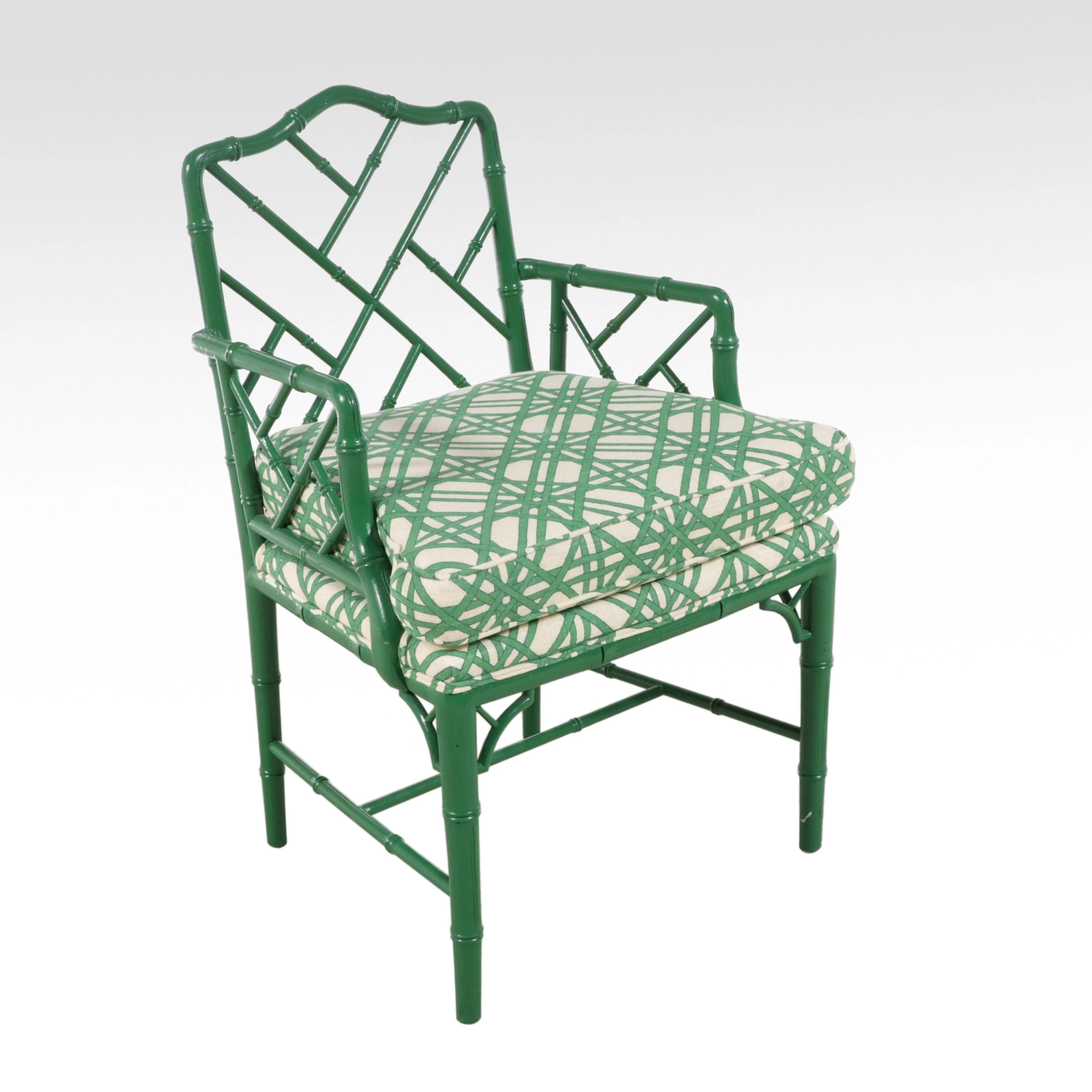 Chiavari Style Green-Painted Faux Bamboo Armchair