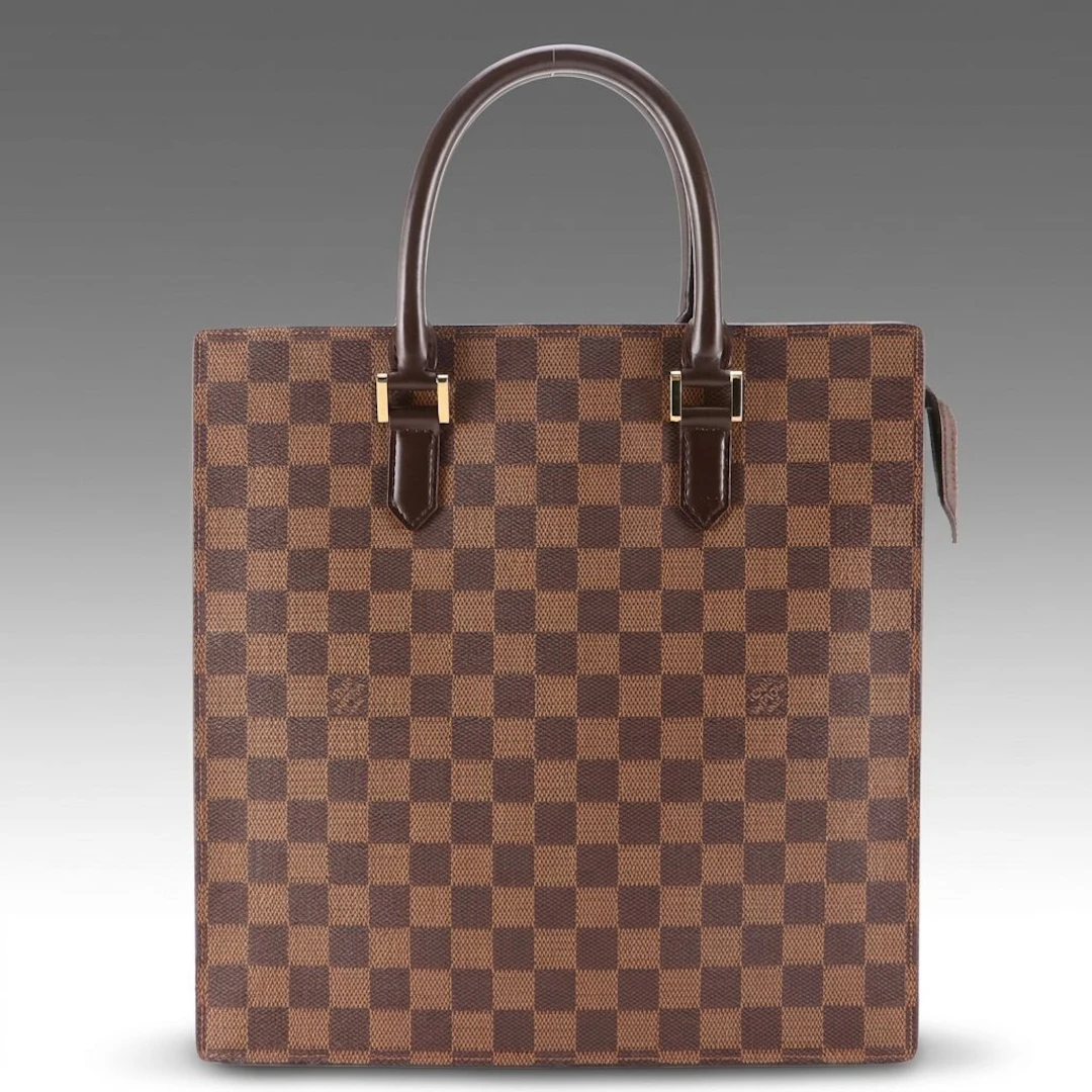 Louis Vuitton Sac Plat PM Top Handle Tote Bag in Damier Ebene Canvas & Leather
