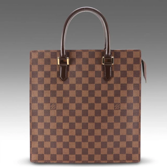 Louis Vuitton Sac Plat PM Top Handle Tote Bag in Damier Ebene Canvas & Leather