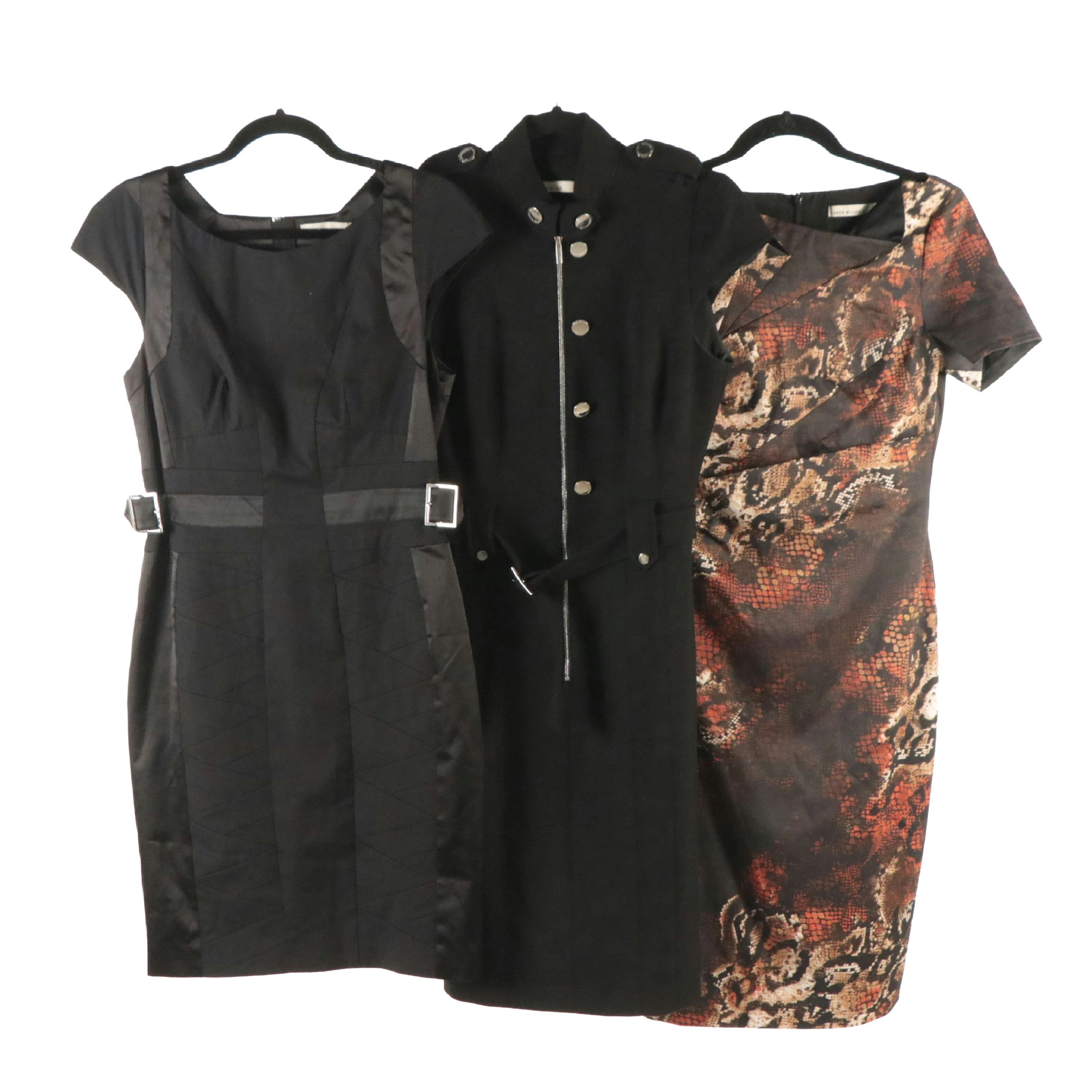 Karen Millen Snake Pattern, Military Style, and Tonal Colorblock Fitted Dresses