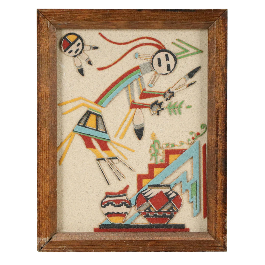 Navajo Style Sand Painting "Talking God and Spirit of Plenty"