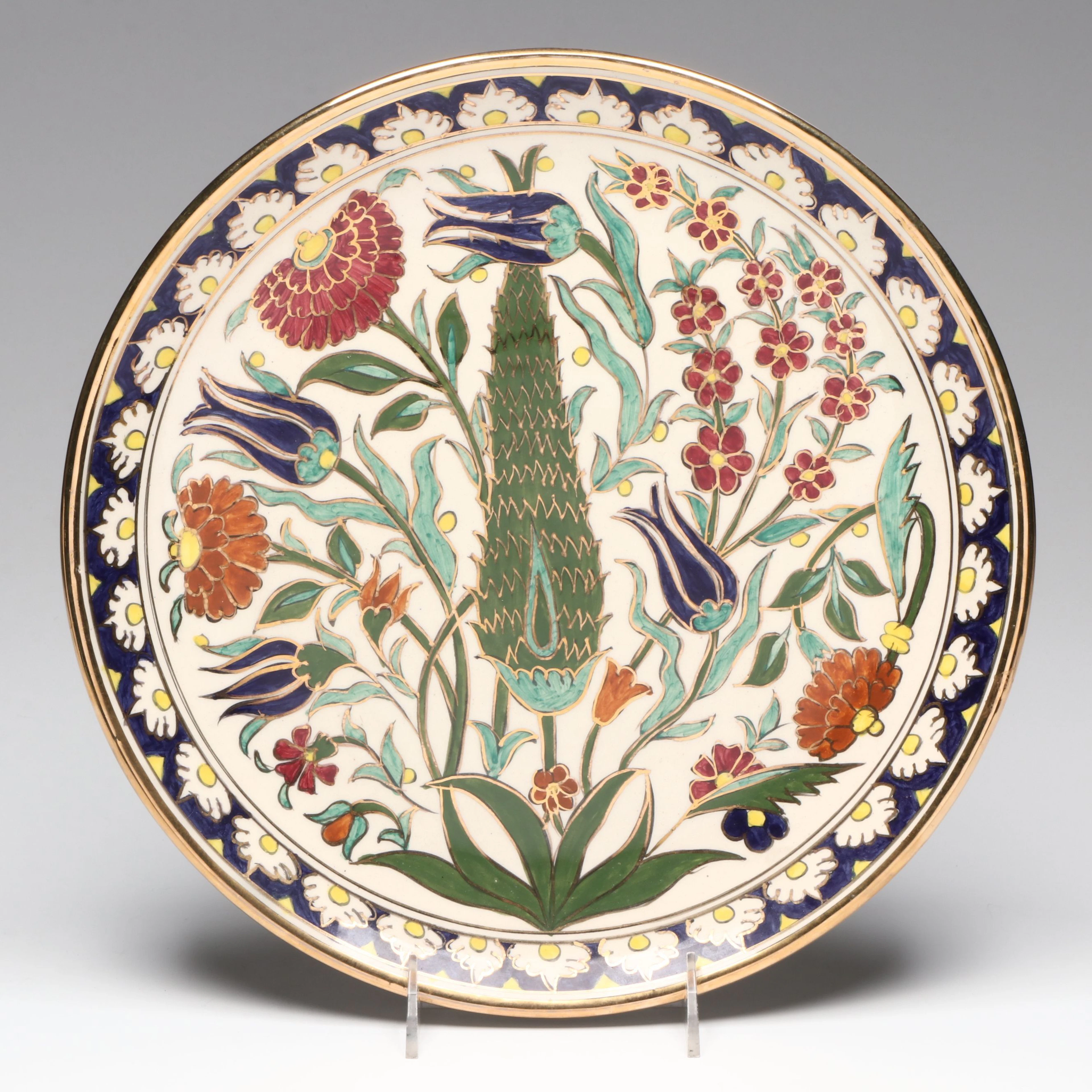 Apollon Keramik Ottoman Style Hand-Painted Floral and Saz Leaf Ceramic Plate