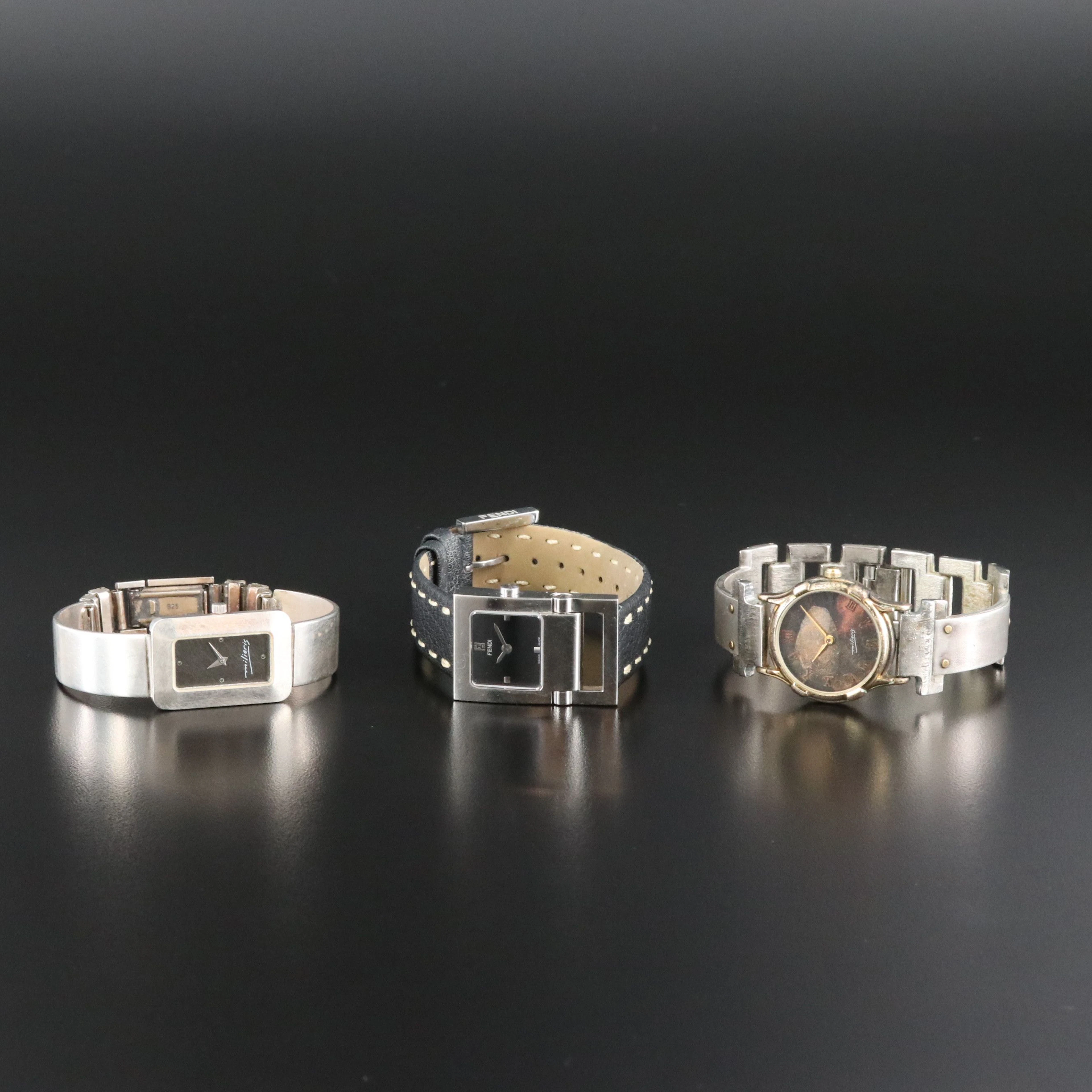 Vintage Sterling Milieris Watchcraft, Modernist and Fendi Quartz Watches