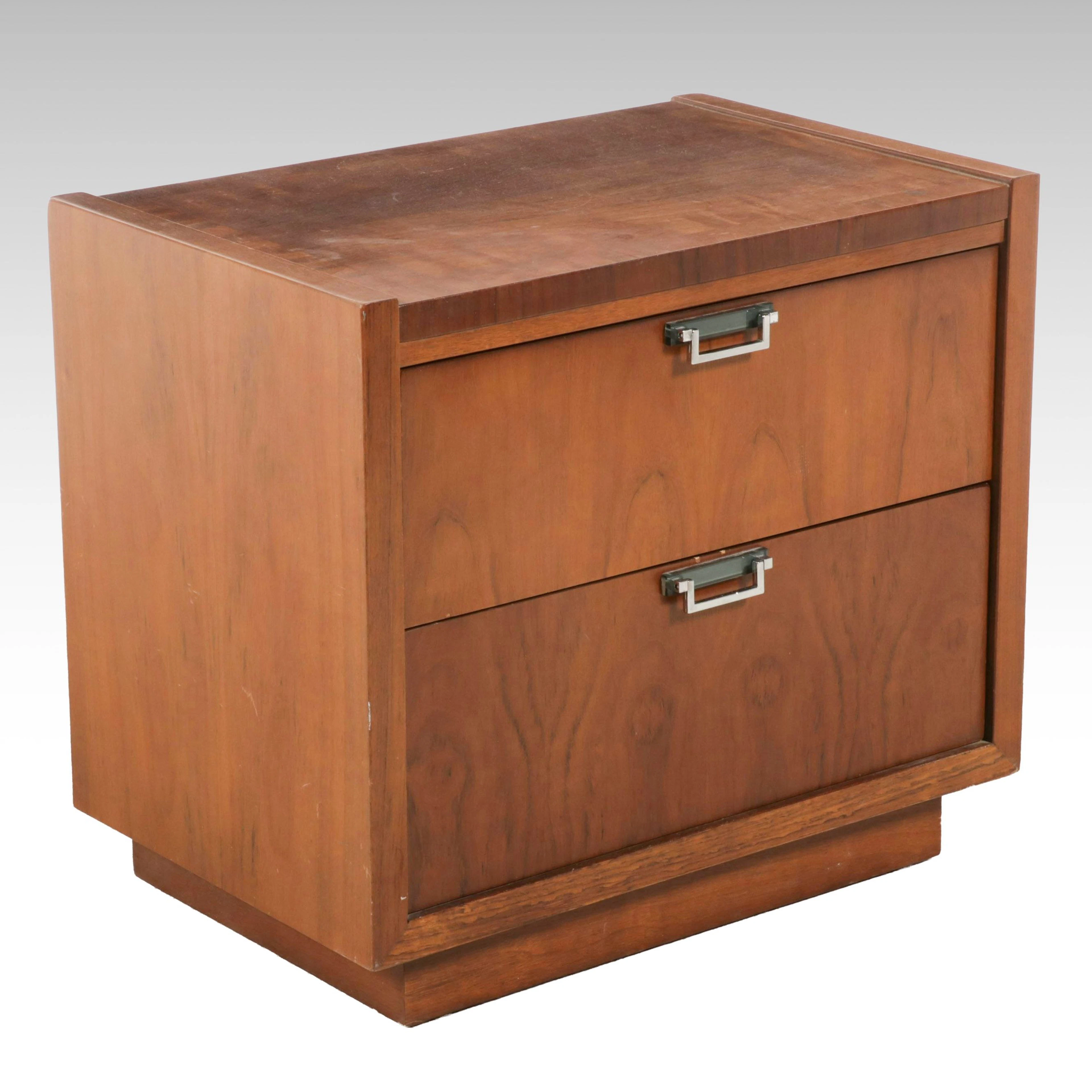 Stanley Furniture Mid Century Modern Walnut Two-Drawer Nightstand