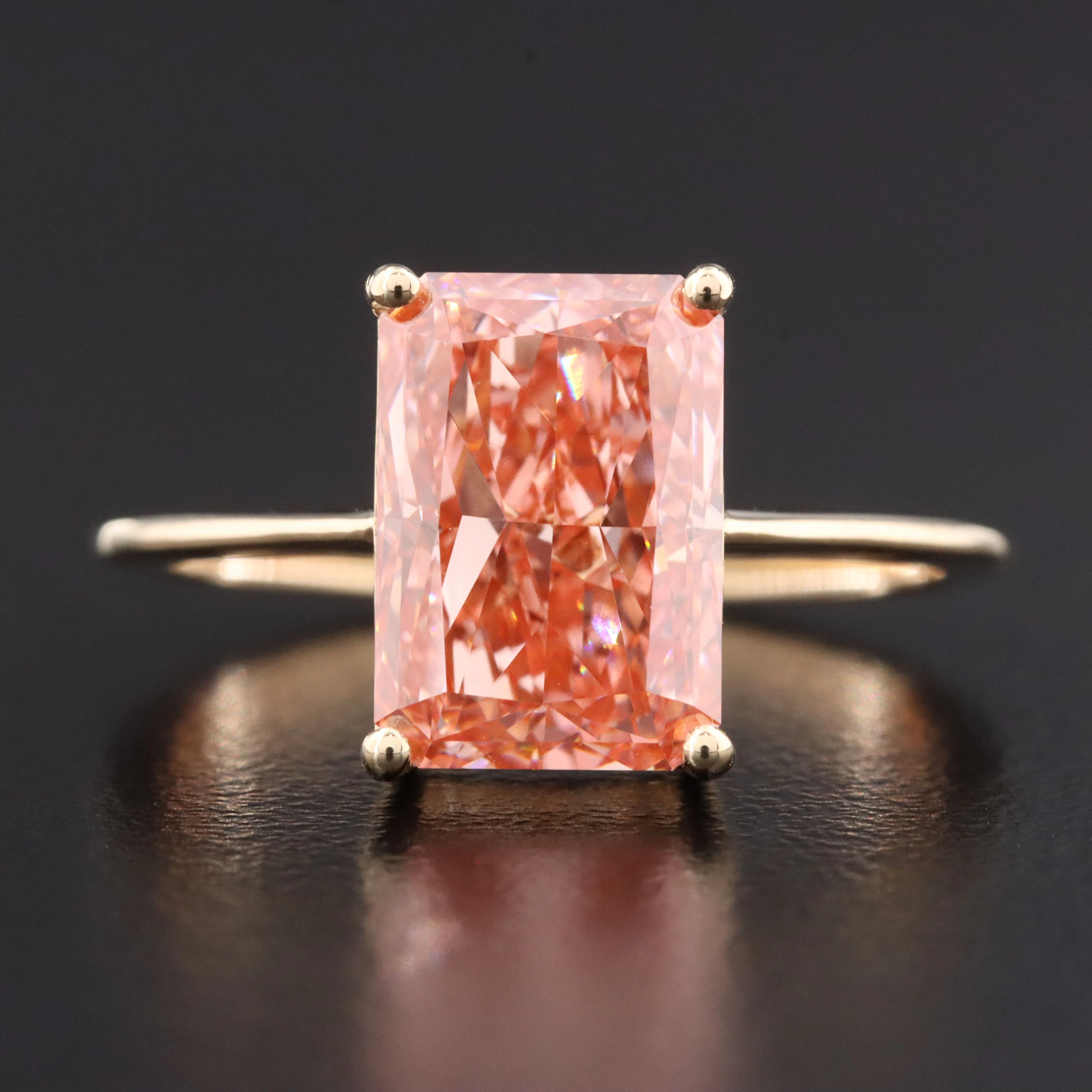 14K 3.53 CT Fancy Pink Lab Grown Diamond Solitaire Ring