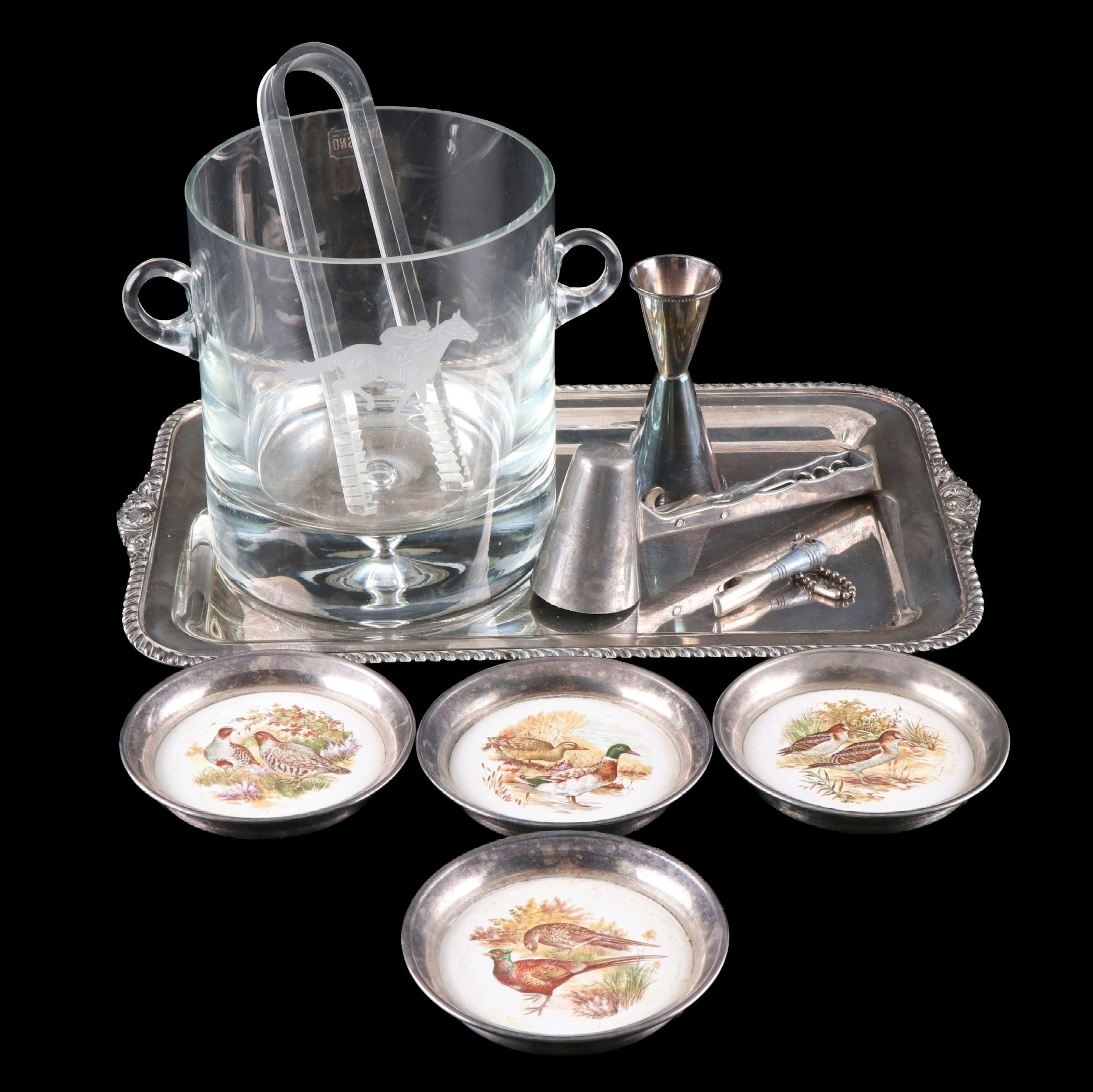 Krosno Jockey Engraved Crystal Ice Bucket with Other Barware