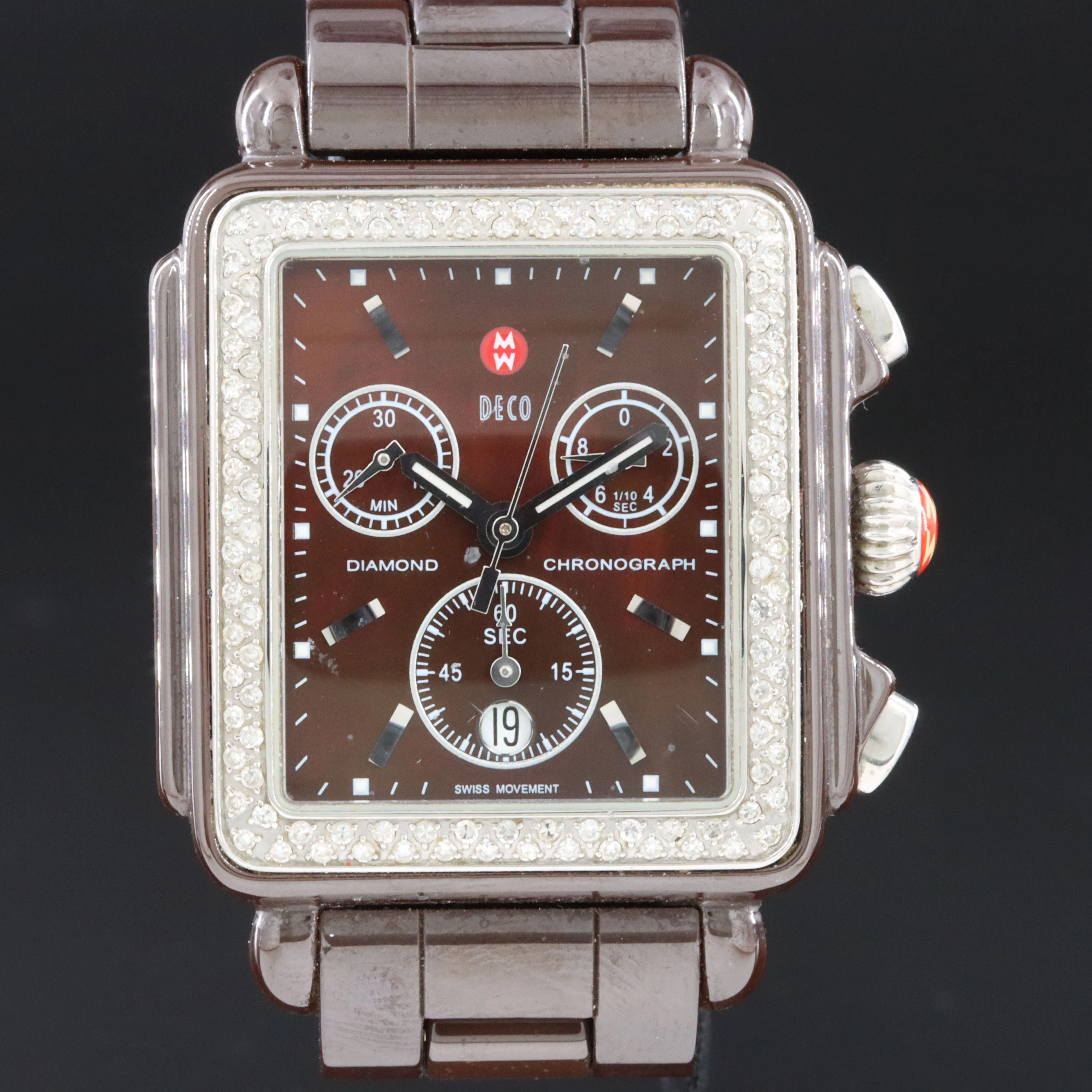 Michele Deco Ceramic Diamond Bezel Quartz Chronograph Watch