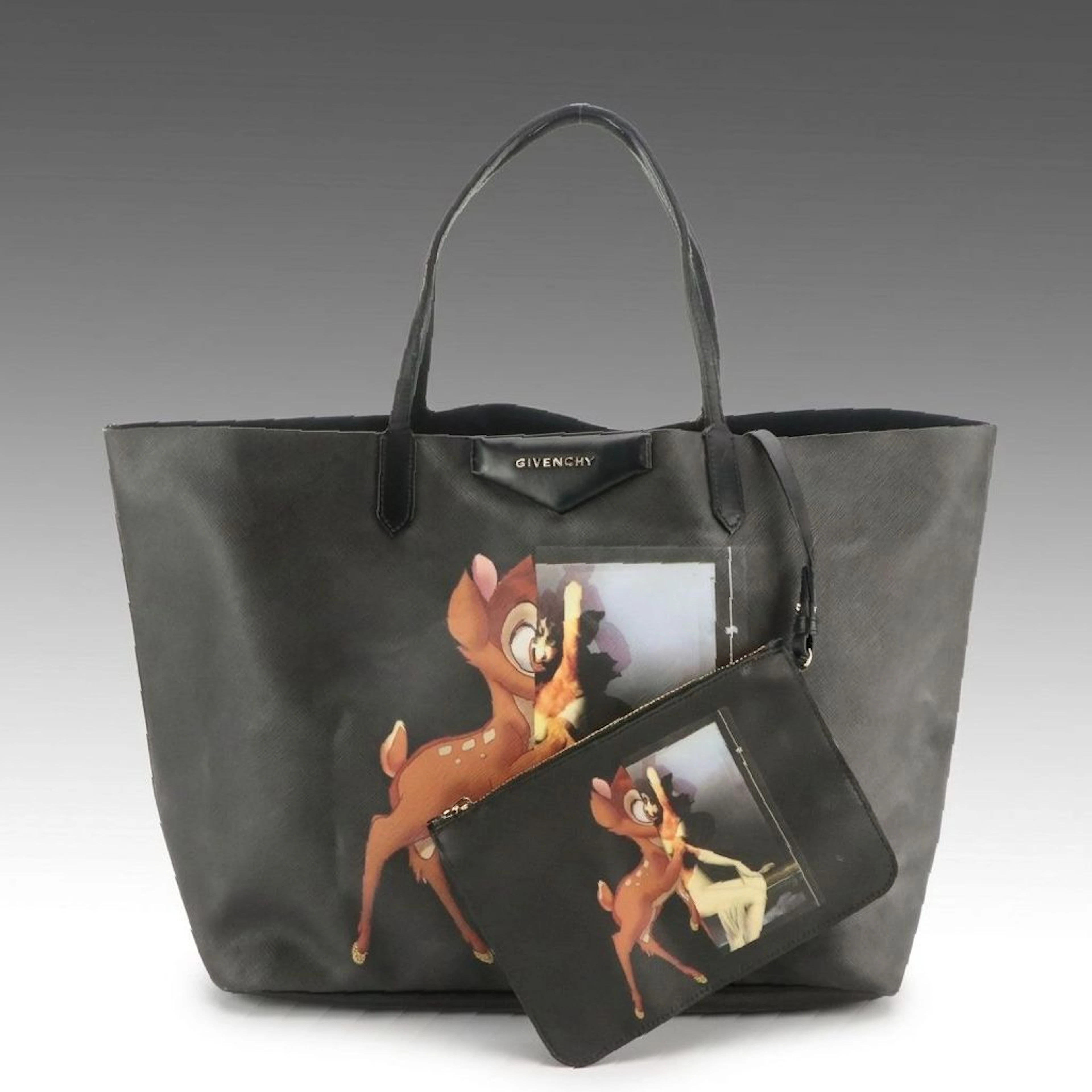 Givenchy Large Antigona Tote Bag and Zip Pouch in Bambi Black Saffiano Leather