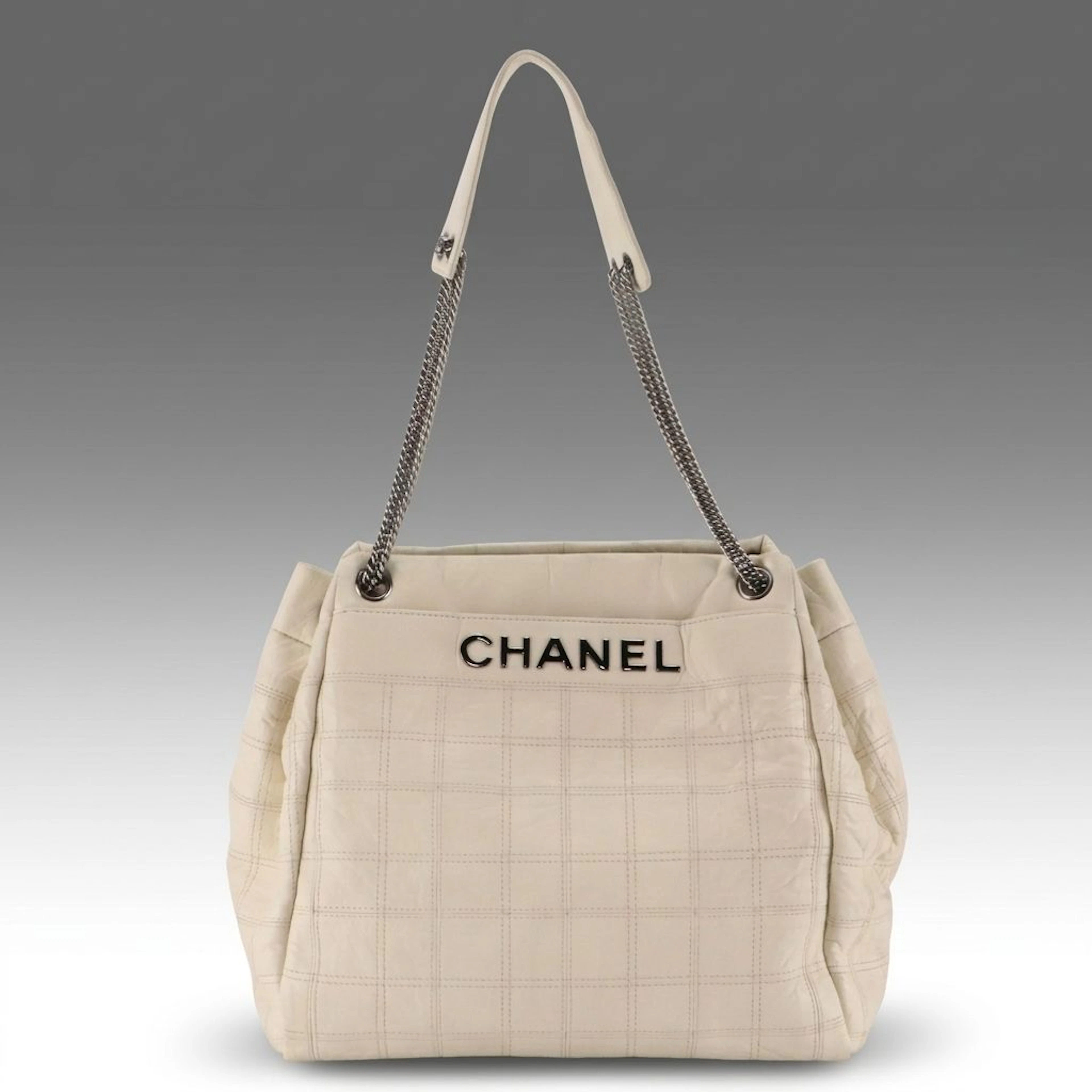 Chanel LAX Accordion Shoulder Bag in White Chocolate Bar Lambskin Leather