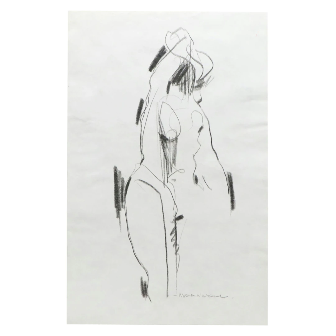 Jack Meanwell Pastel Drawing of Stylized Nude Figure, Late 20th Century