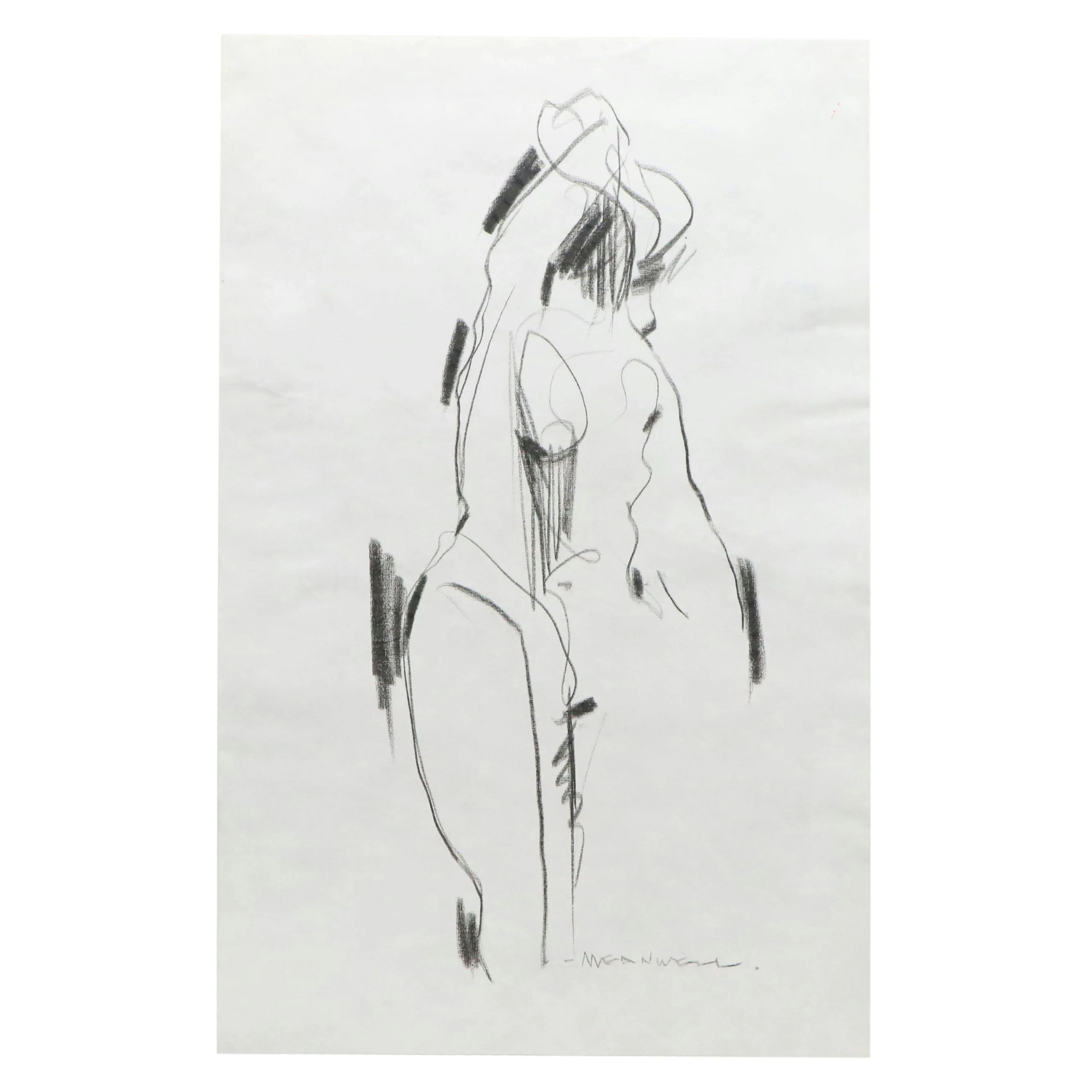 Jack Meanwell Pastel Drawing of Stylized Nude Figure, Late 20th Century