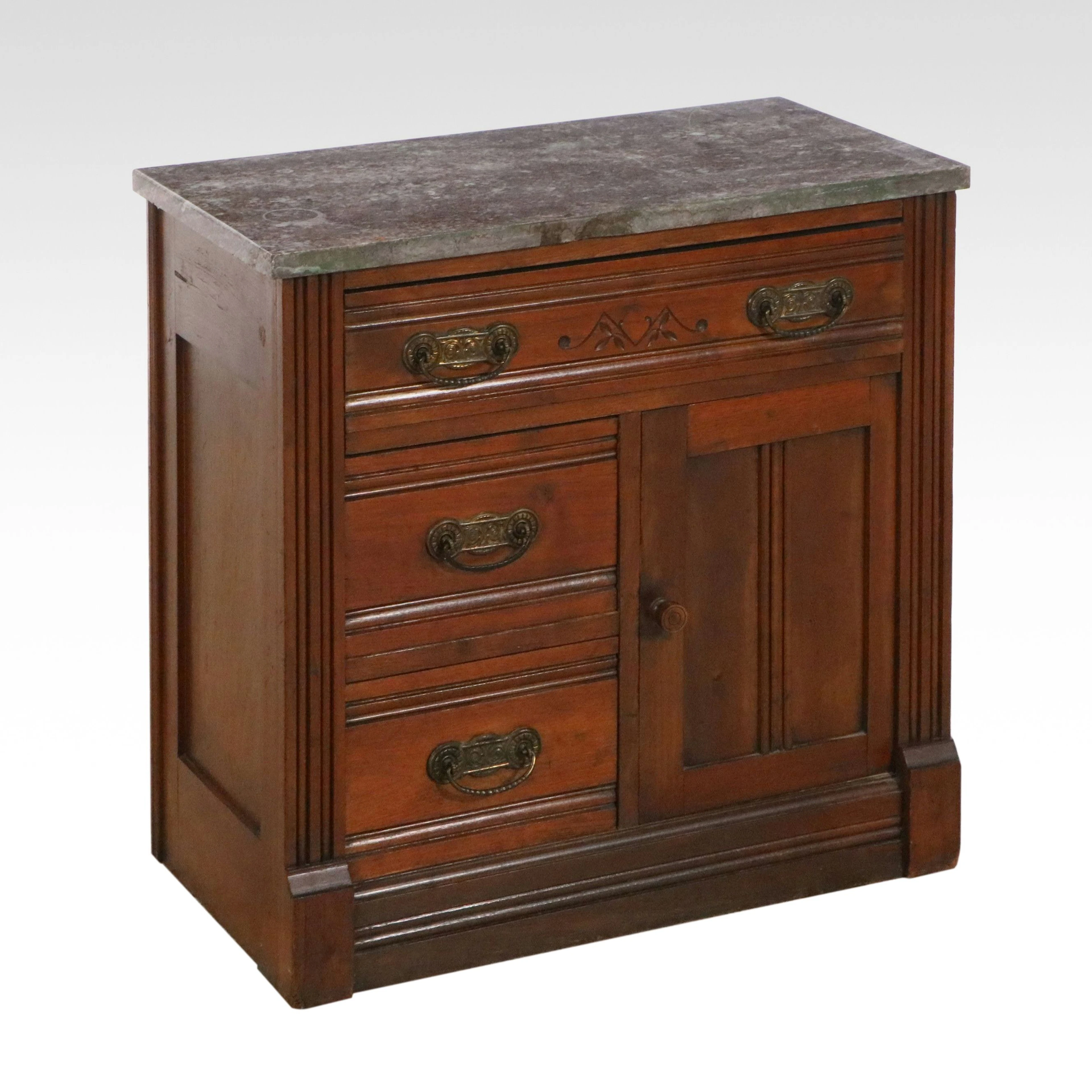 Victorian Eastlake Style Marble Top Commode, Late 19th Century