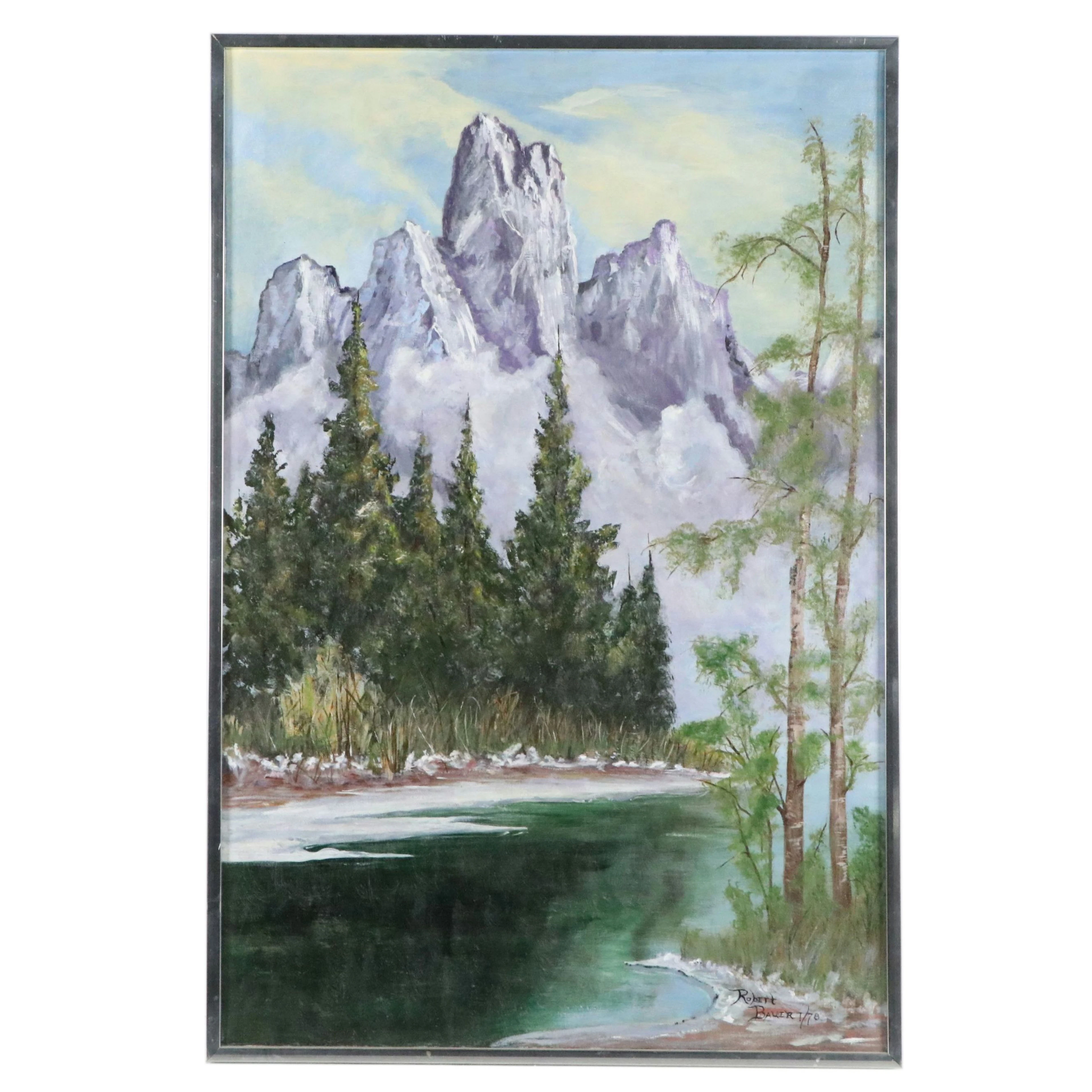 Robert Bauer Mountain Landscape Oil Painting, 1978