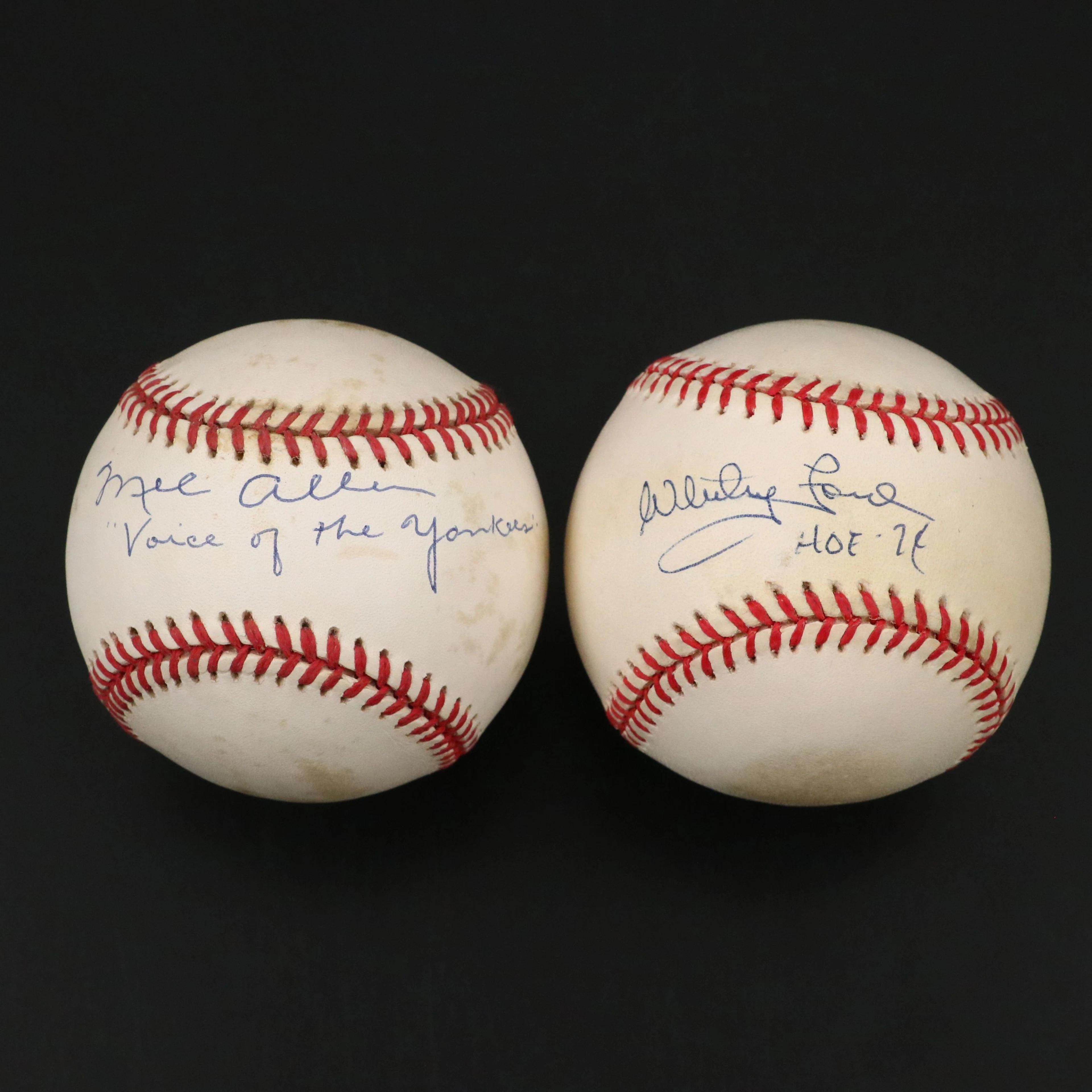 Mel Allen and Whitey Ford Signed Rawlings Official American League Baseballs