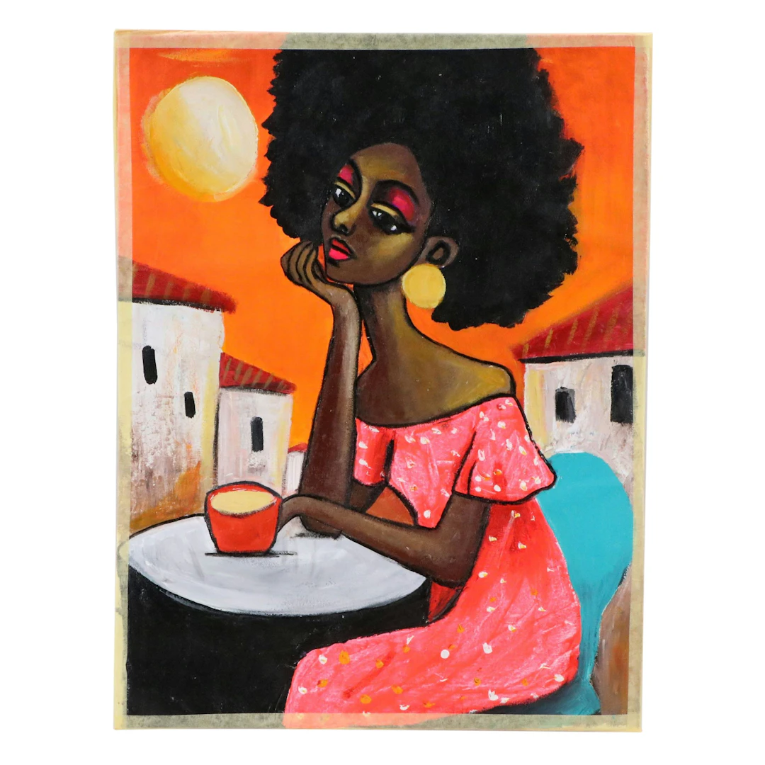 Oluwakemi Omowaire Acrylic Painting "Tales by Moonlight," 21st Century