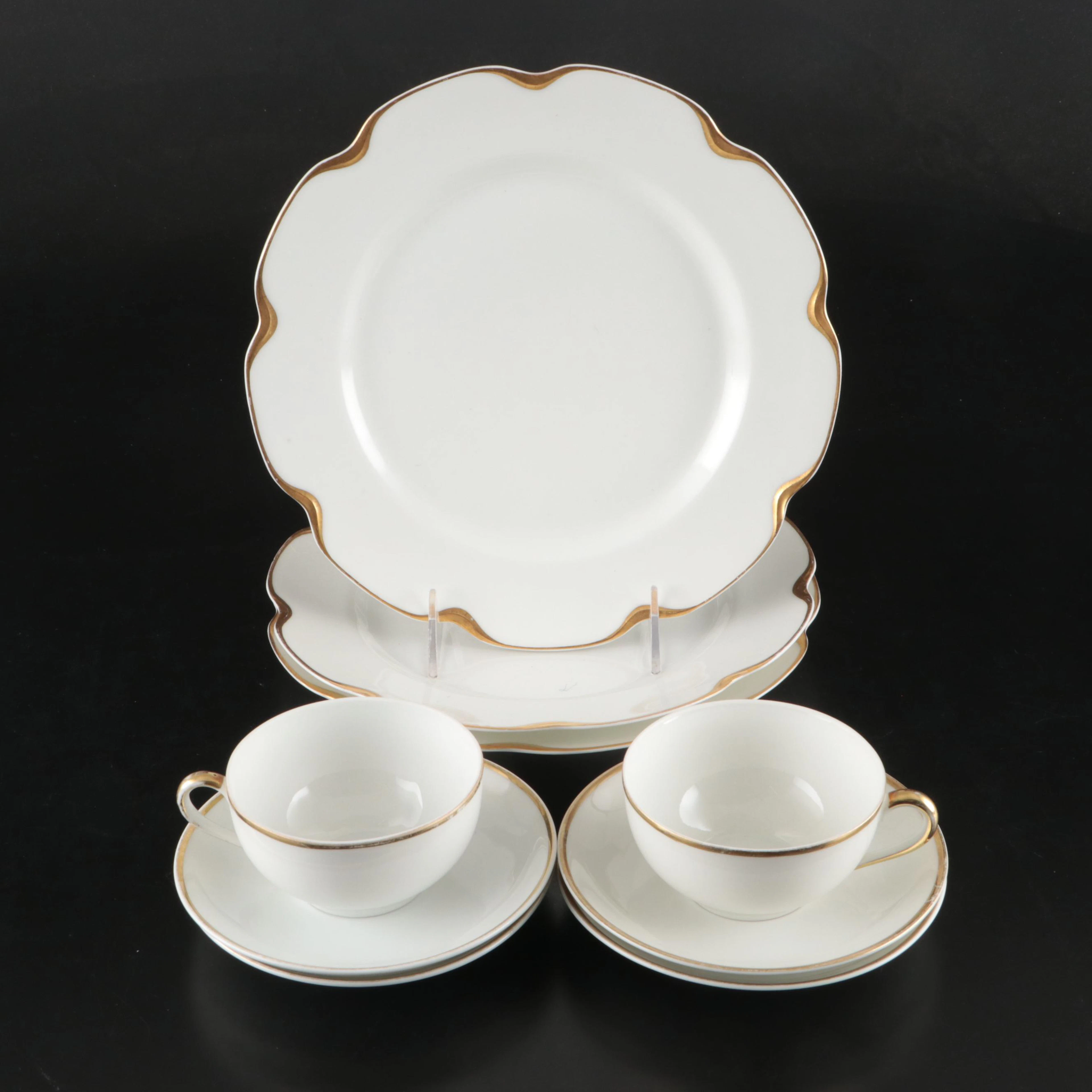 Haviland Gold Gilt Porcelain Plates with Noritake Bone China Teacups