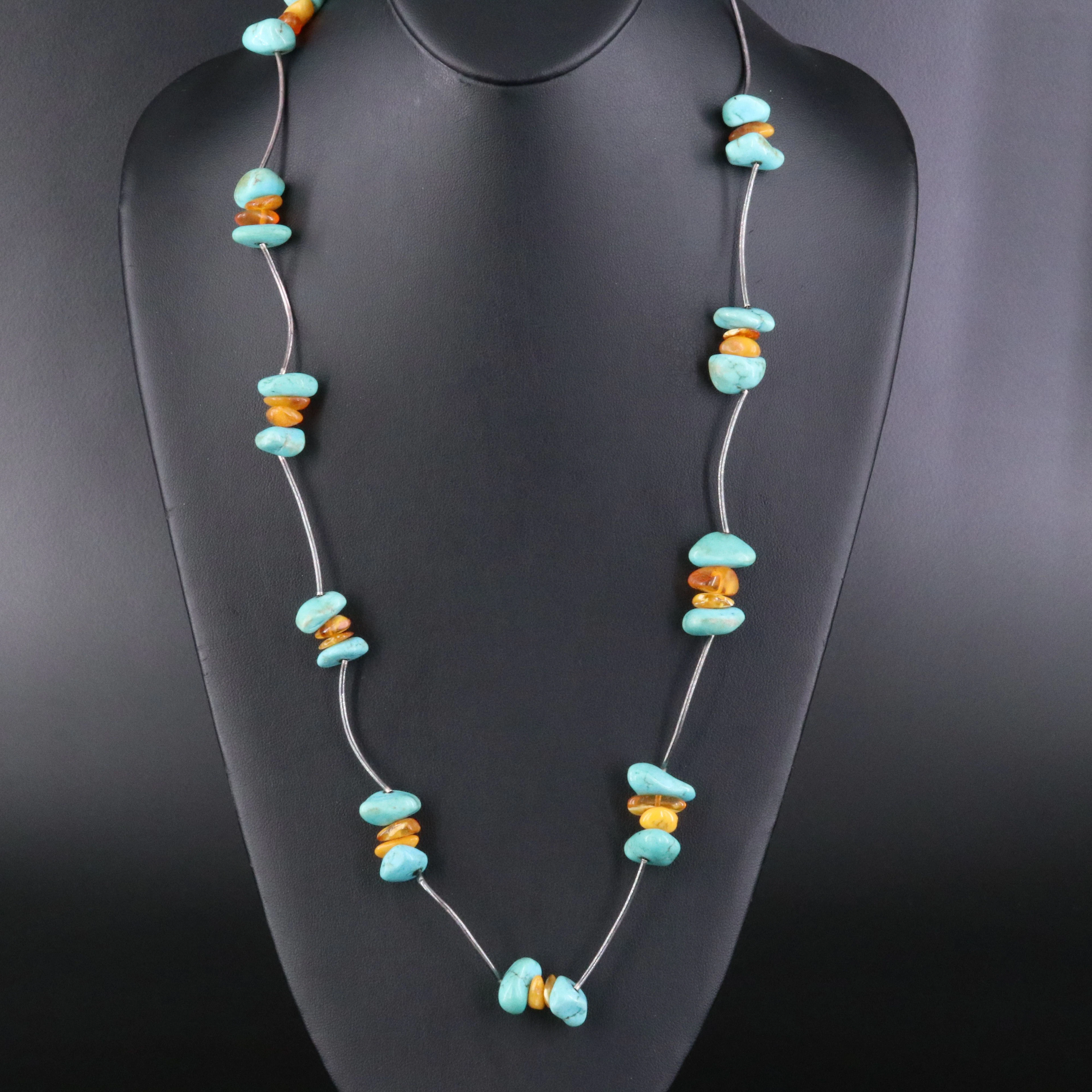 Sterling Howlite and Amber Station Necklace