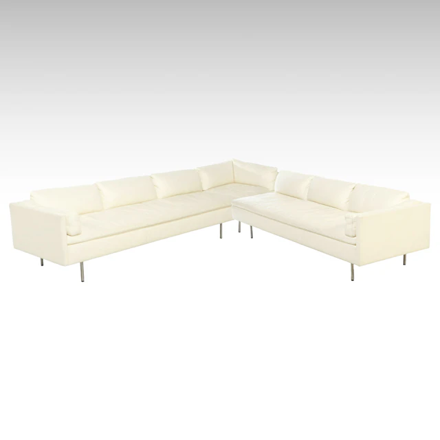 Mid Century Modern Style Herman Miller Modular Cream Leather Sectional Sofa