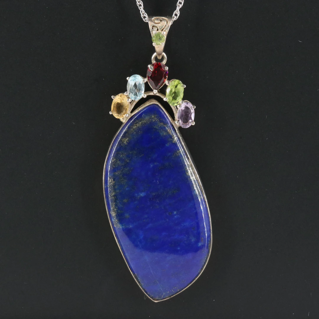 Sterling Lapis Lazuli and Gemstone Pendant Necklace