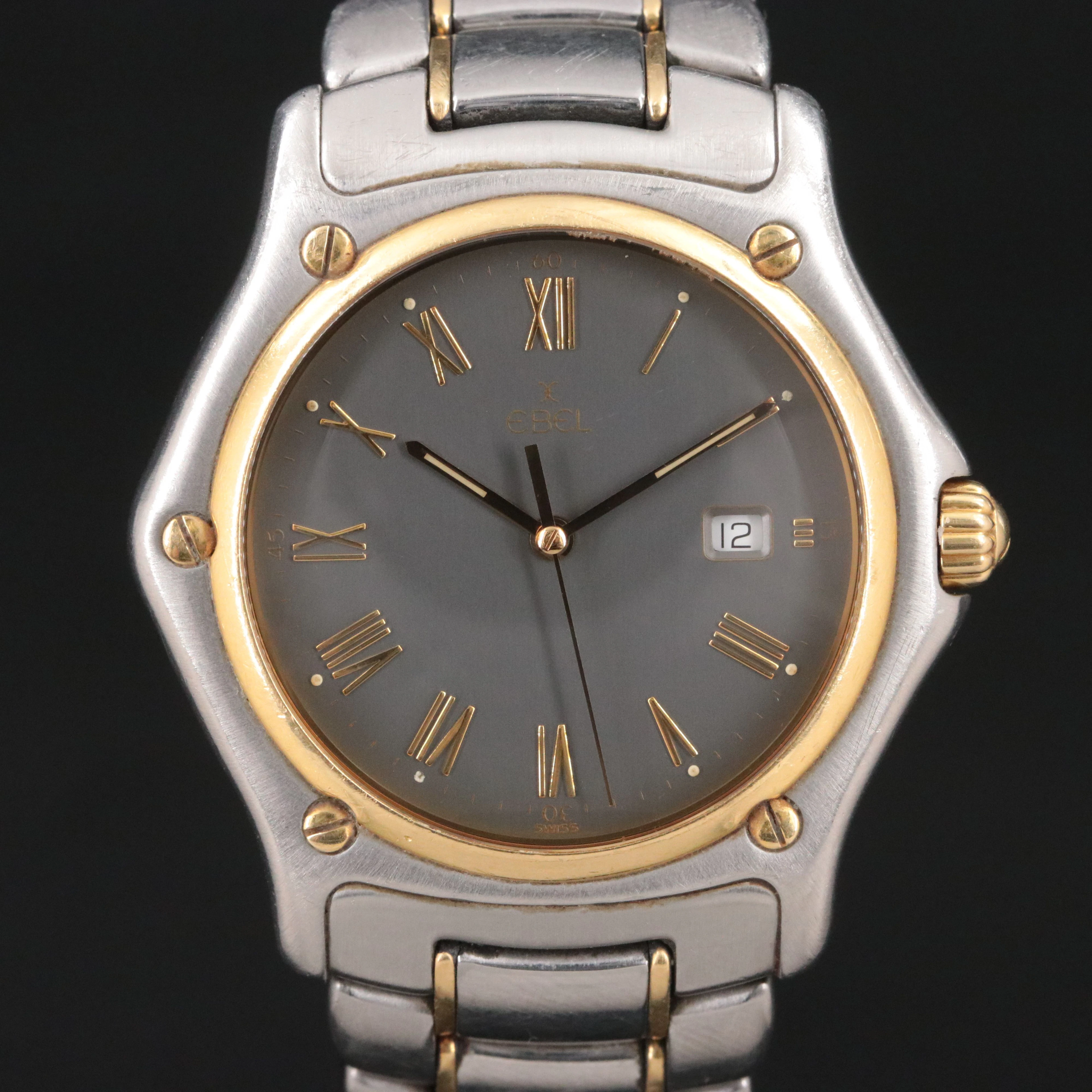 Ebel 18K & Steel 1911 Two Tone Date Quartz Model 187 902 Watch