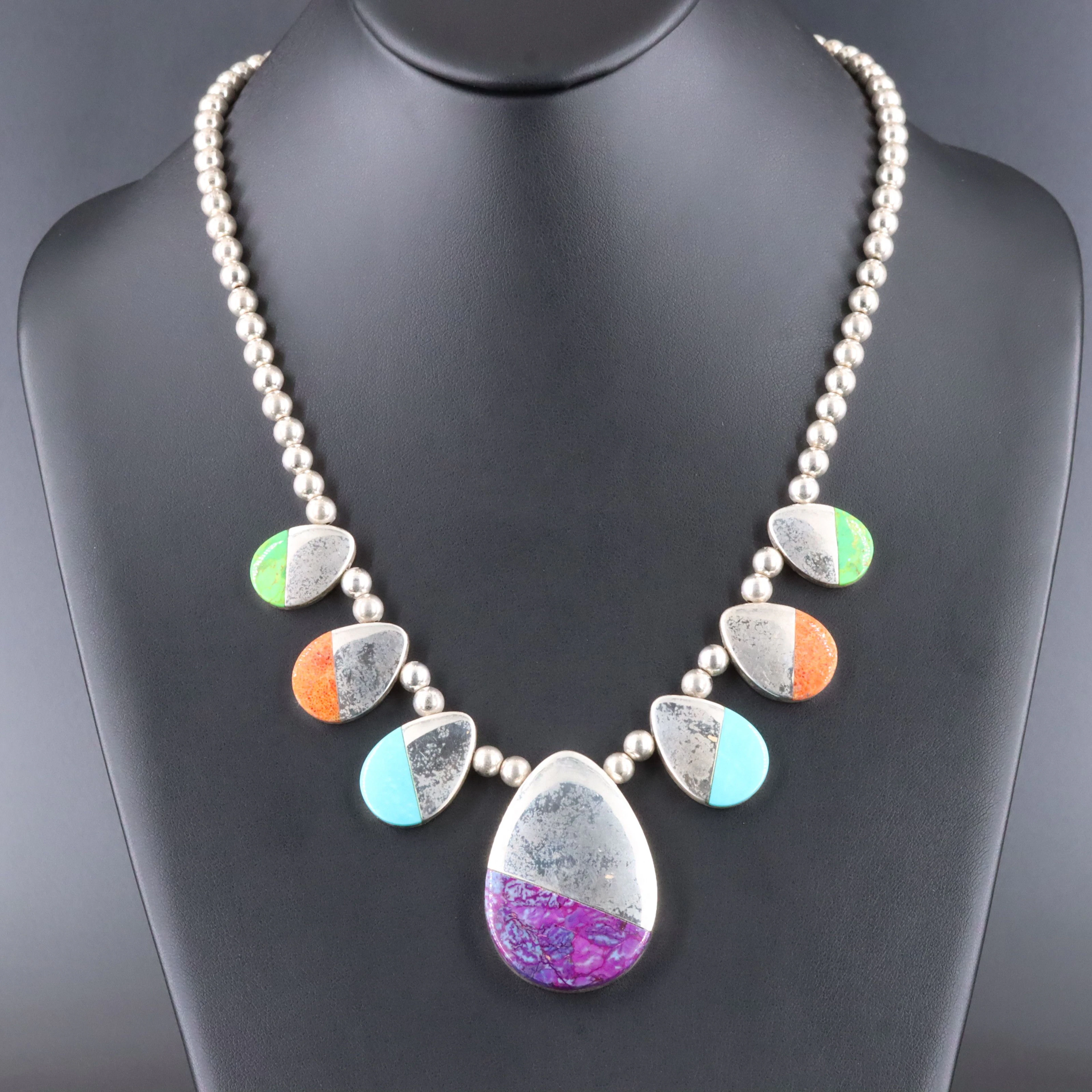 Desert Rose Trading Sterling Spiny Oyster and Howlite Necklace
