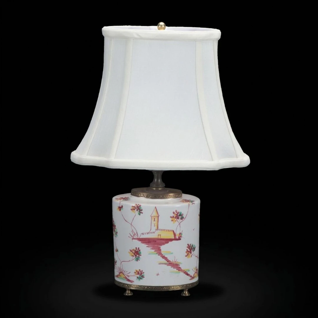 Italian Cantagalli Hand-Painted Ceramic Accent Lamp with Bell Shade