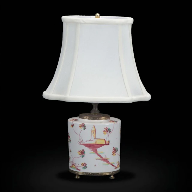 Italian Cantagalli Hand-Painted Ceramic Accent Lamp with Bell Shade