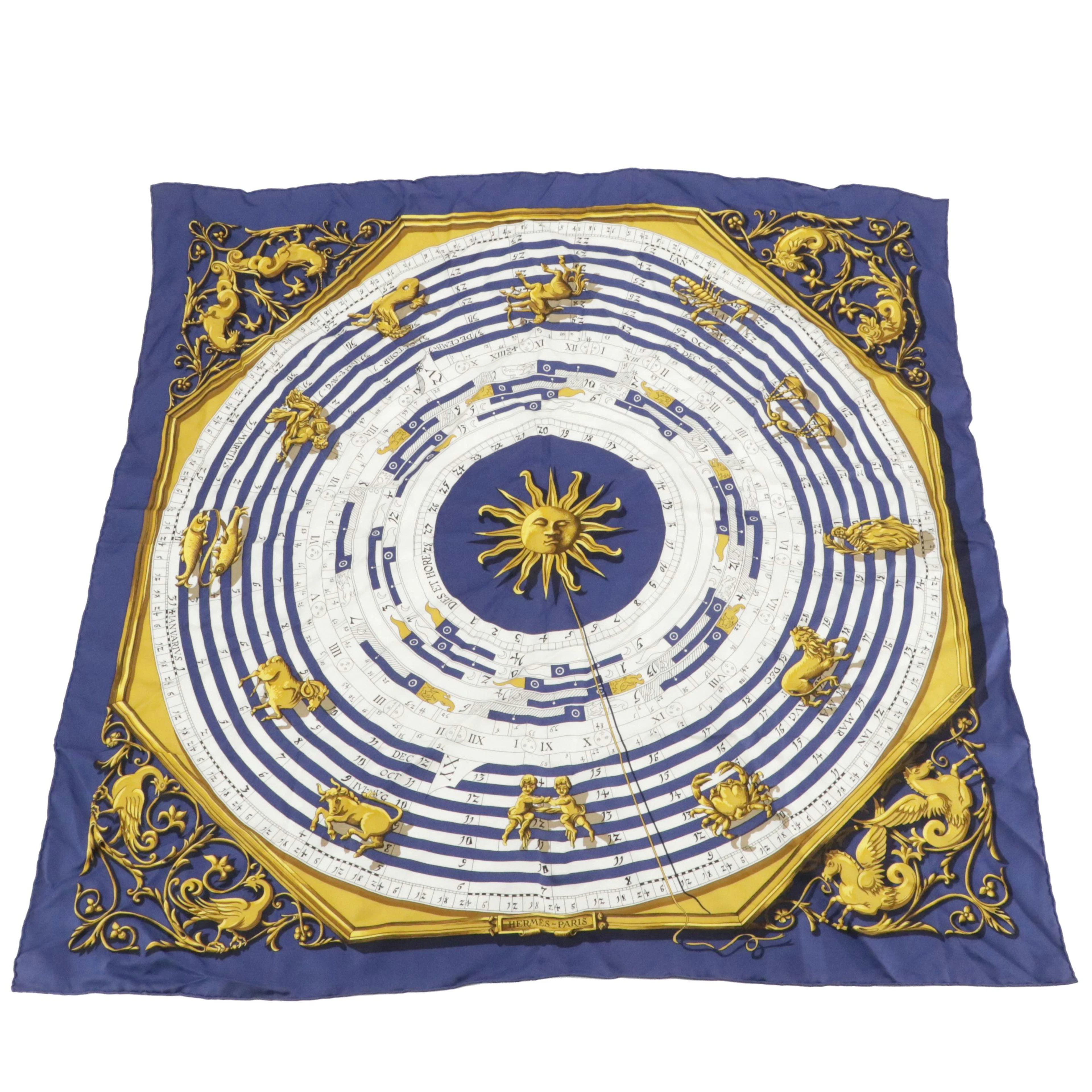 Hermès "Astrologie - Dies et Hore" Scarf 90 in Silk Twill with Box