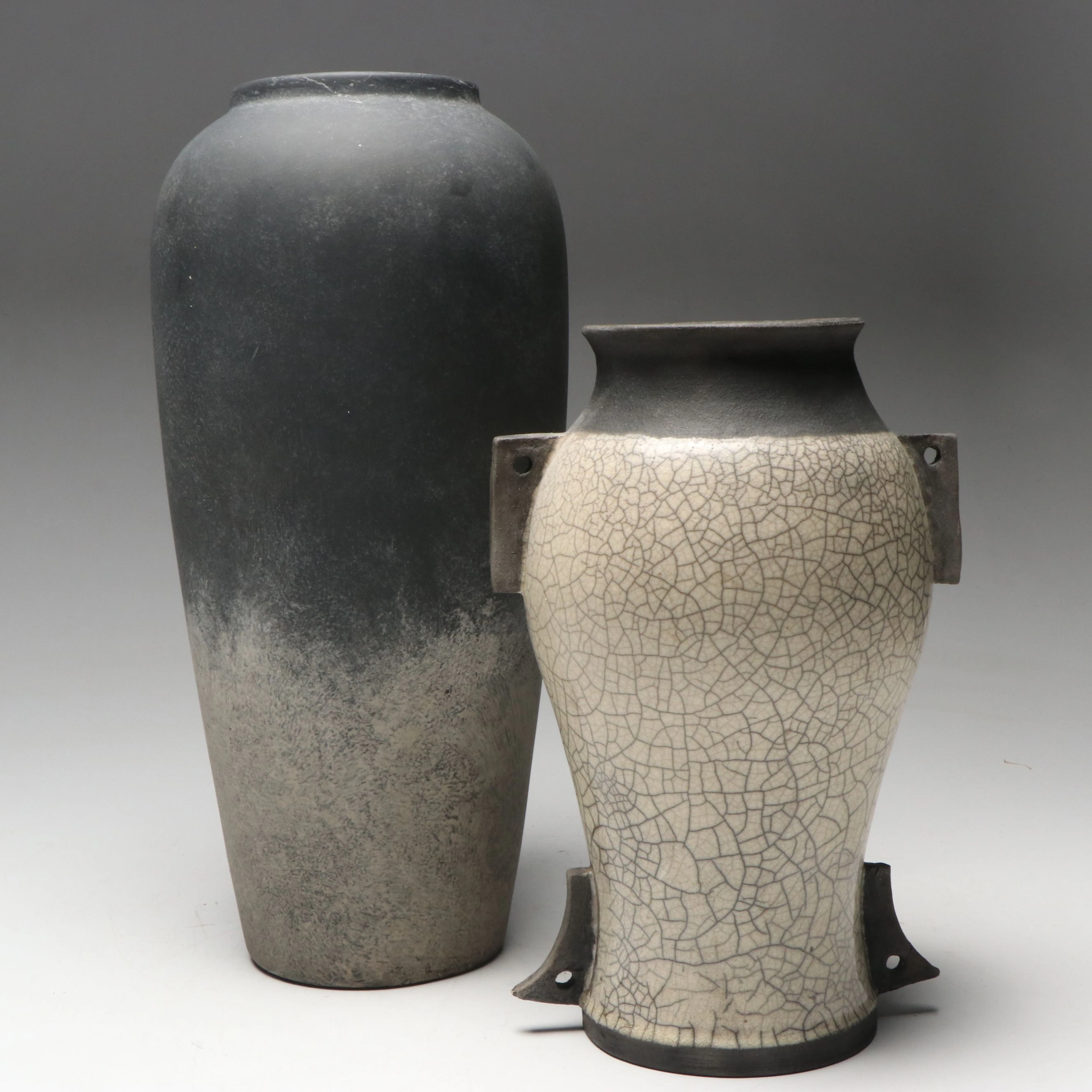 Studio Art Pottery Crackle Glaze Vase with Other Ceramic Vase