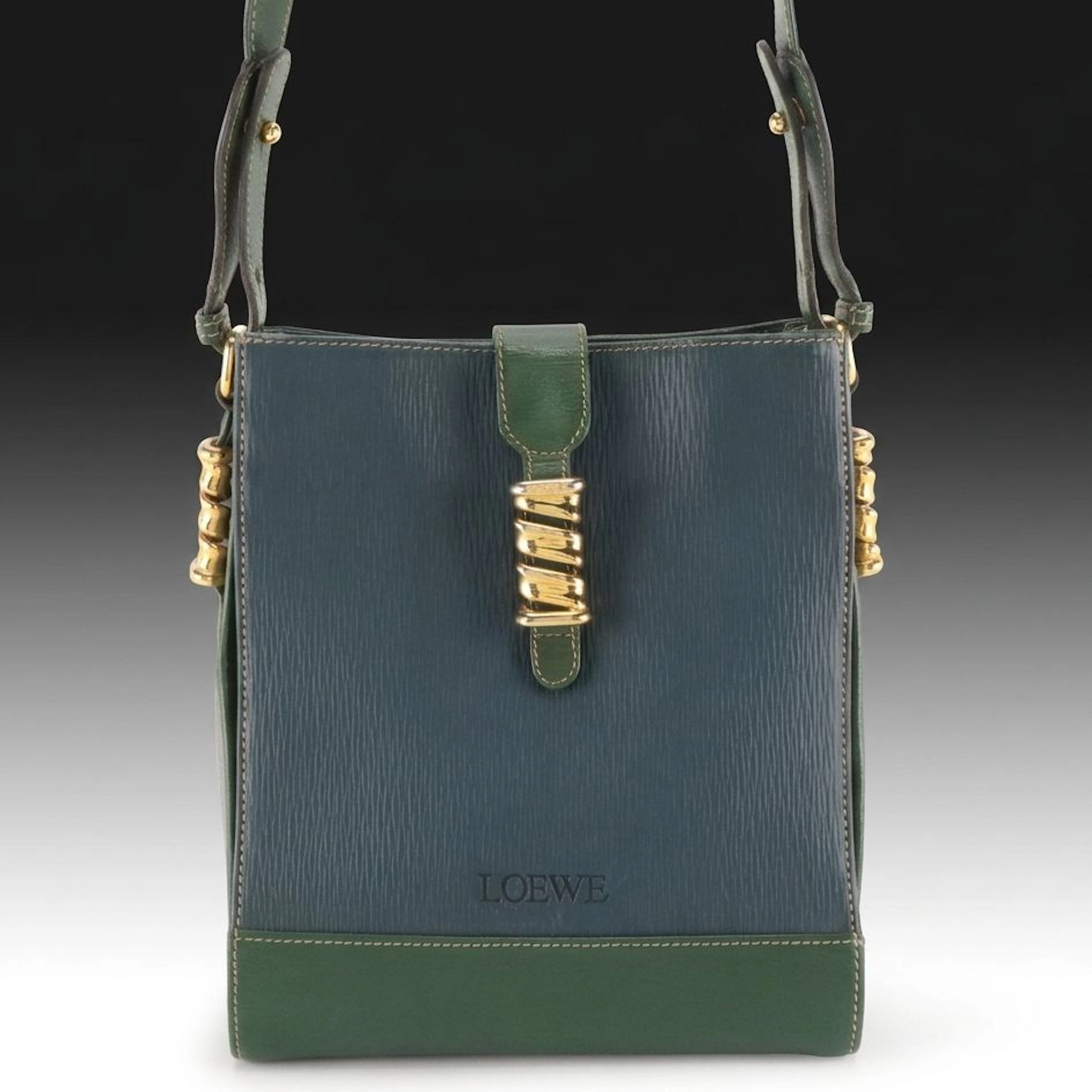 Loewe Velázquez Shoulder Bag in Green/Blue Leather, Vintage