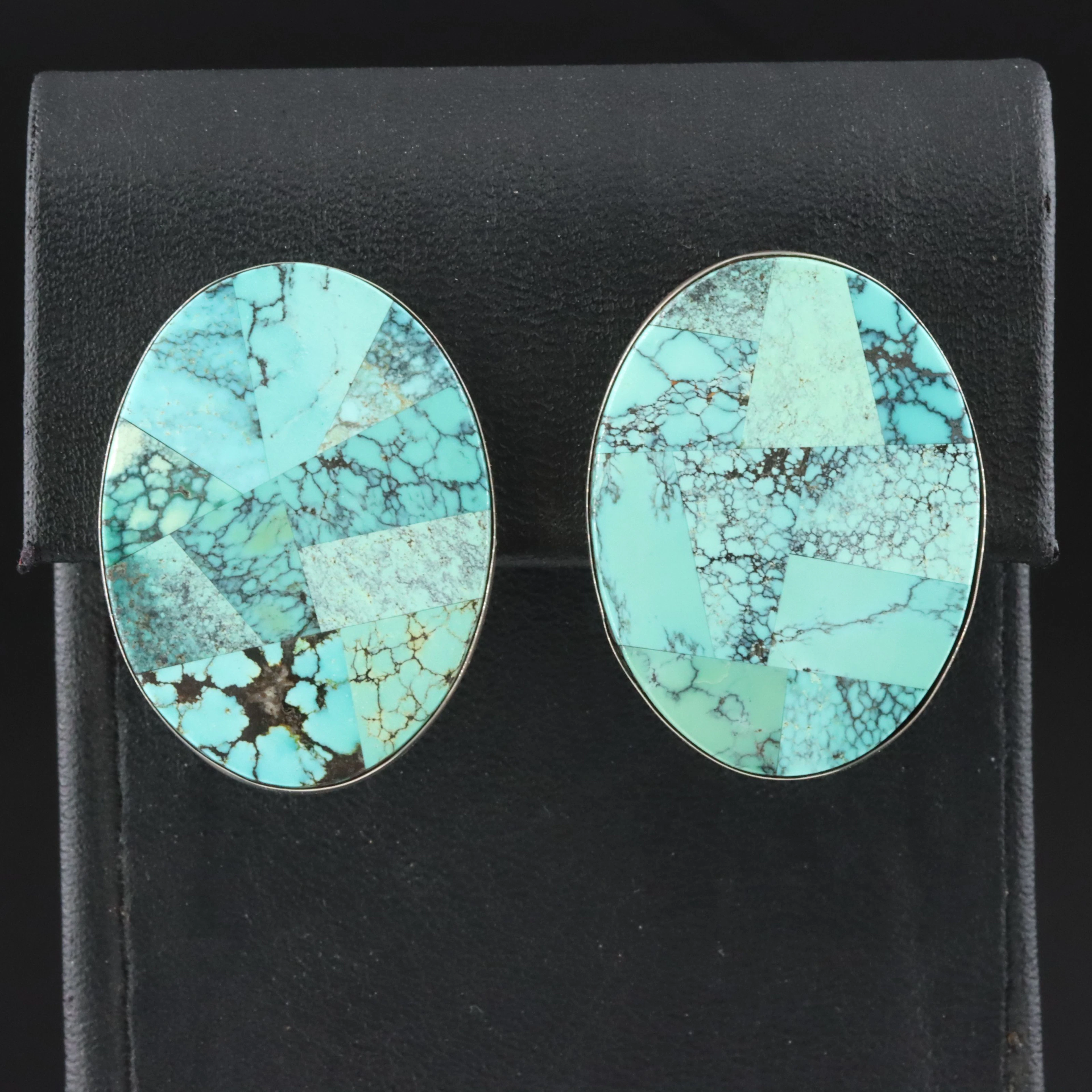 Signed Southwestern Sterling Turquoise Drop Earrings