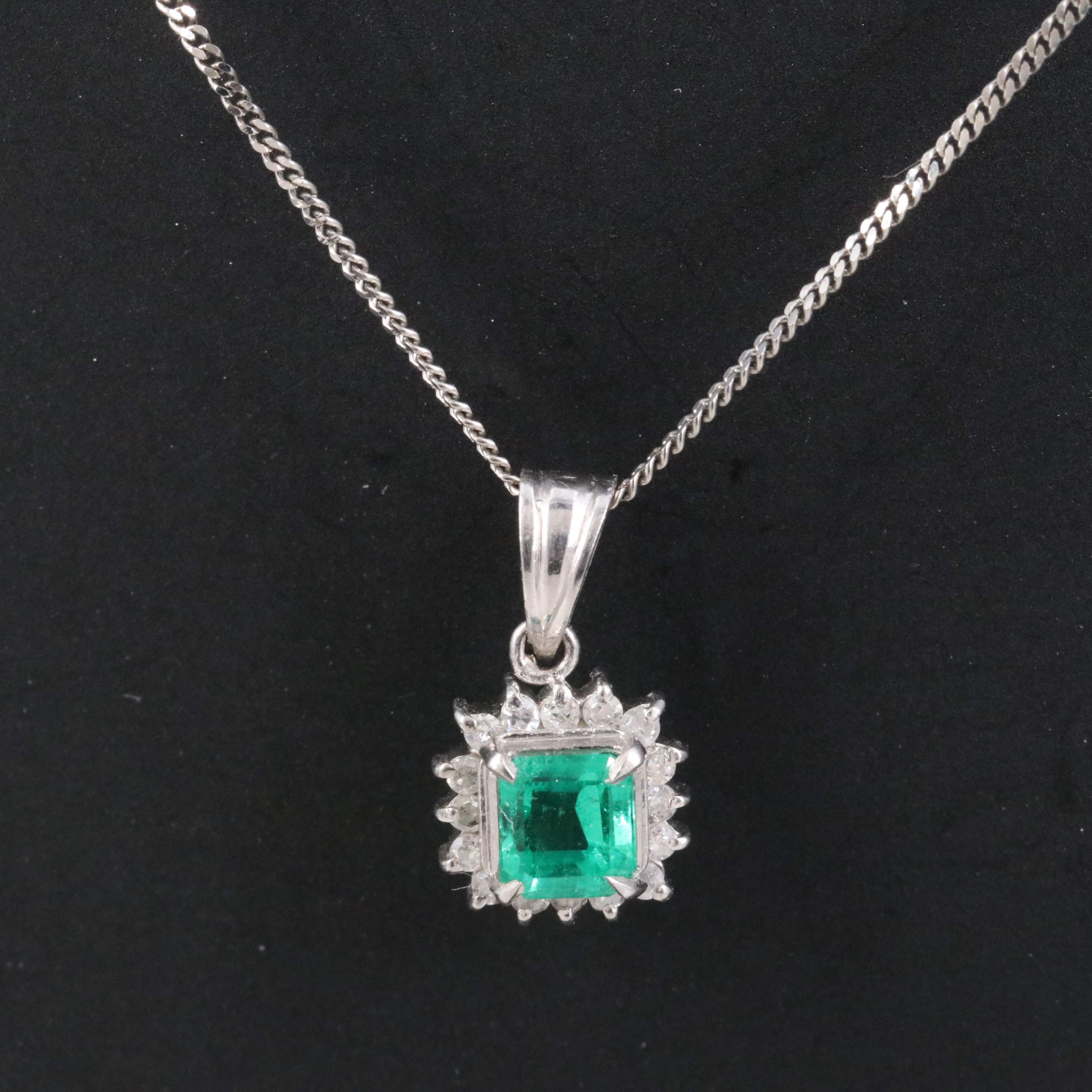 Platinum Emerald and Diamond Pendant Necklace