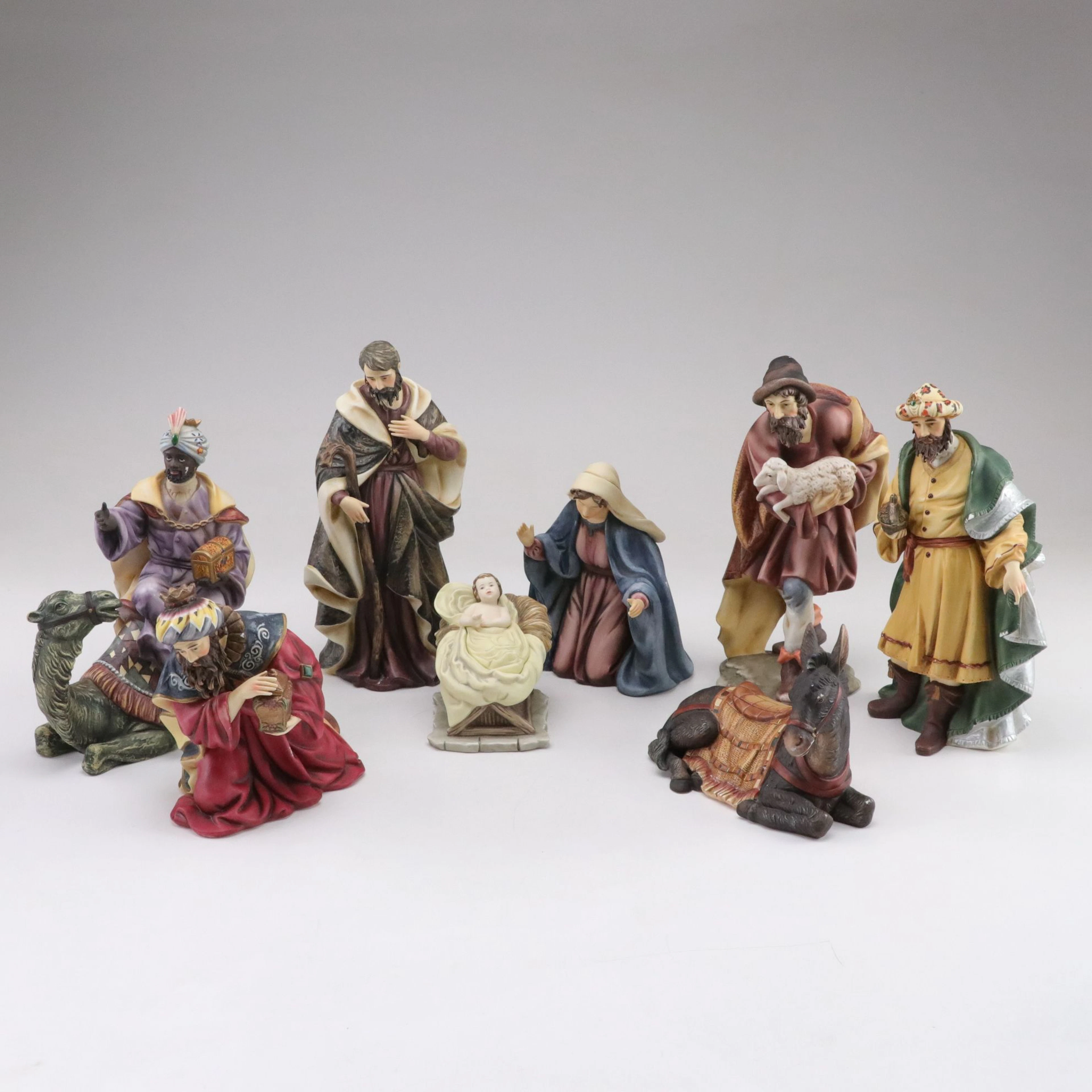 Hand Painted Grandeur Porcelain Noel Nativity Set, 21st Century