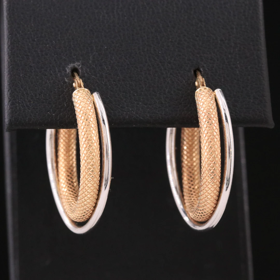 14K Two-Tone Crossover Hoop Earrings