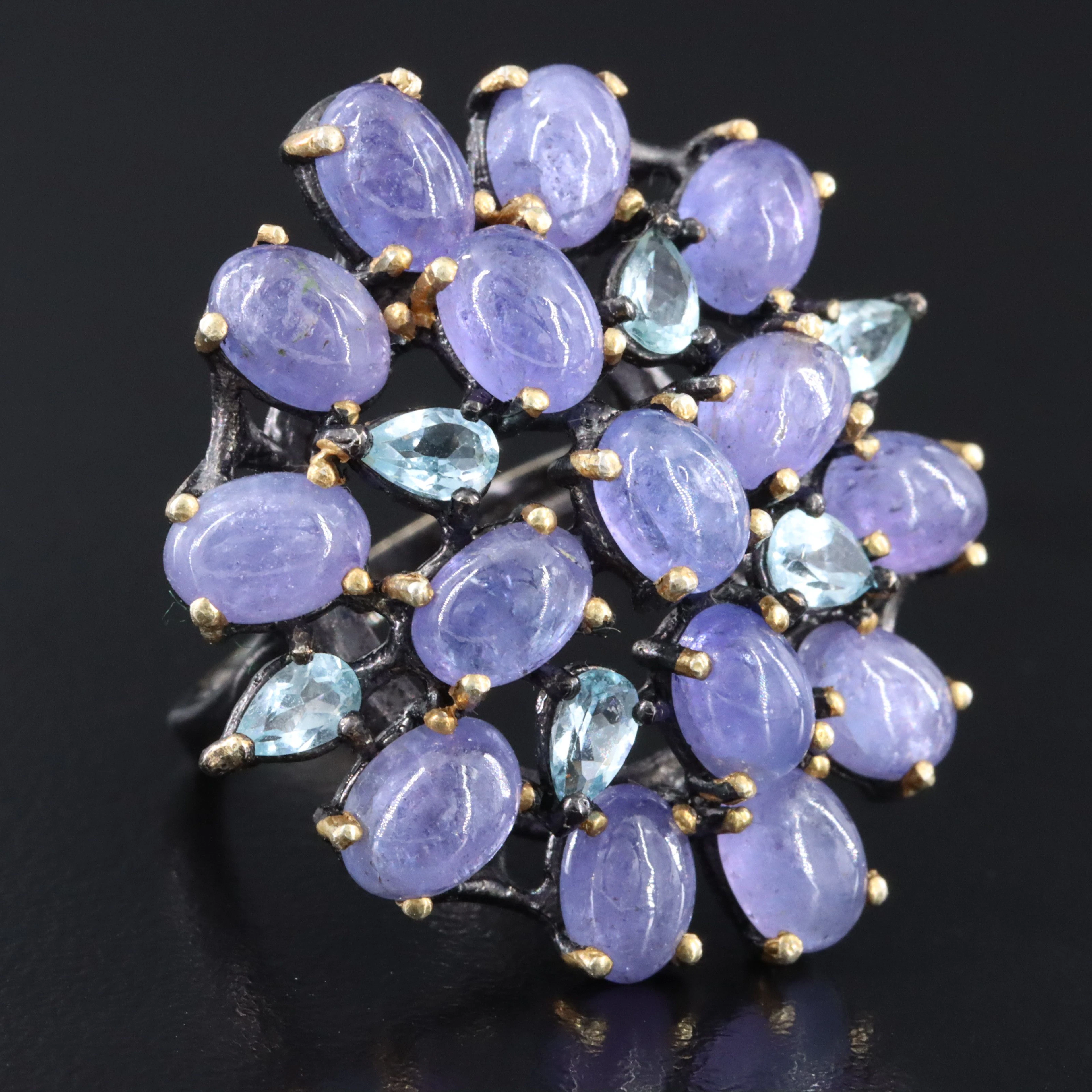 Sterling Tanzanite and Blue Topaz Ring