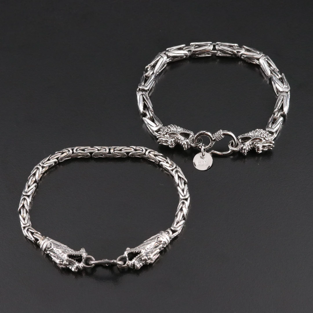 Sterling Dragon Byzantine Chain Bracelets