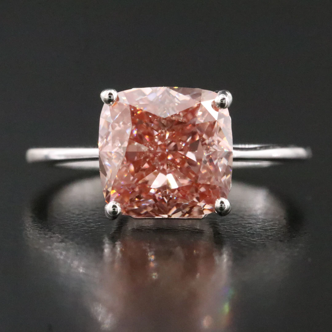 14K 4.04 CT Fancy Pink Lab Grown Diamond Solitaire Ring