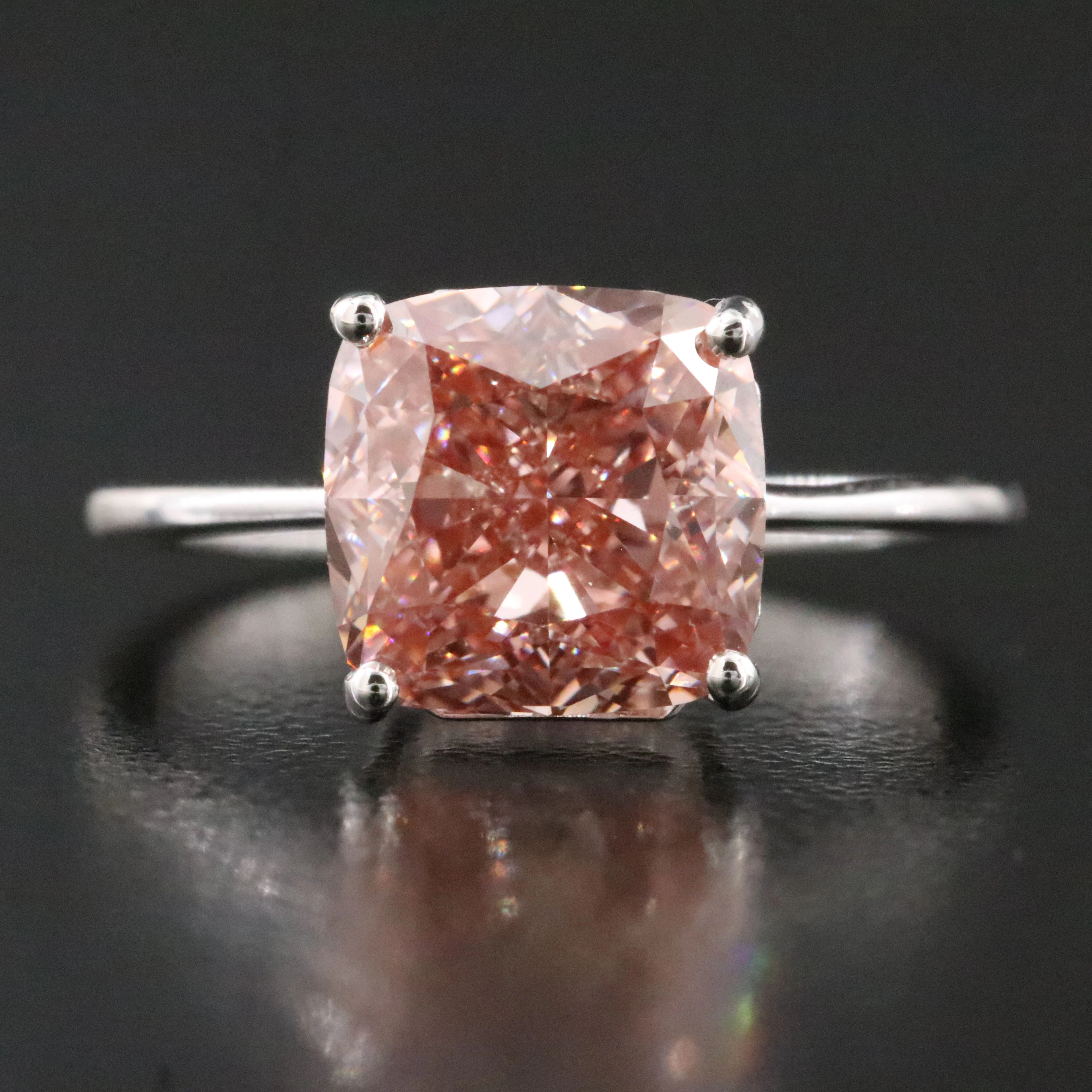 14K 4.04 CT Fancy Pink Lab Grown Diamond Solitaire Ring